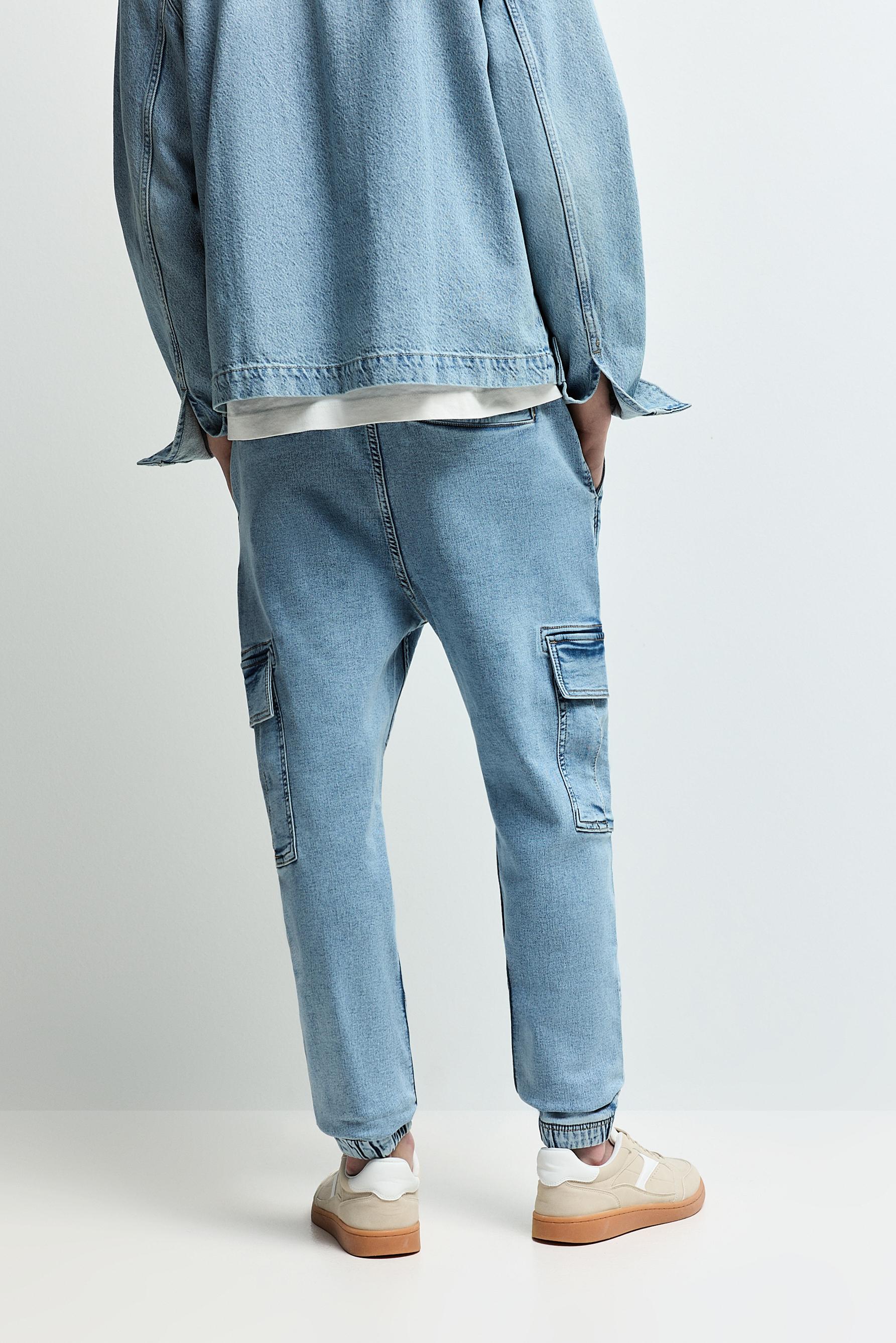 Fleece cargo jogger jeans — PALE BLUE