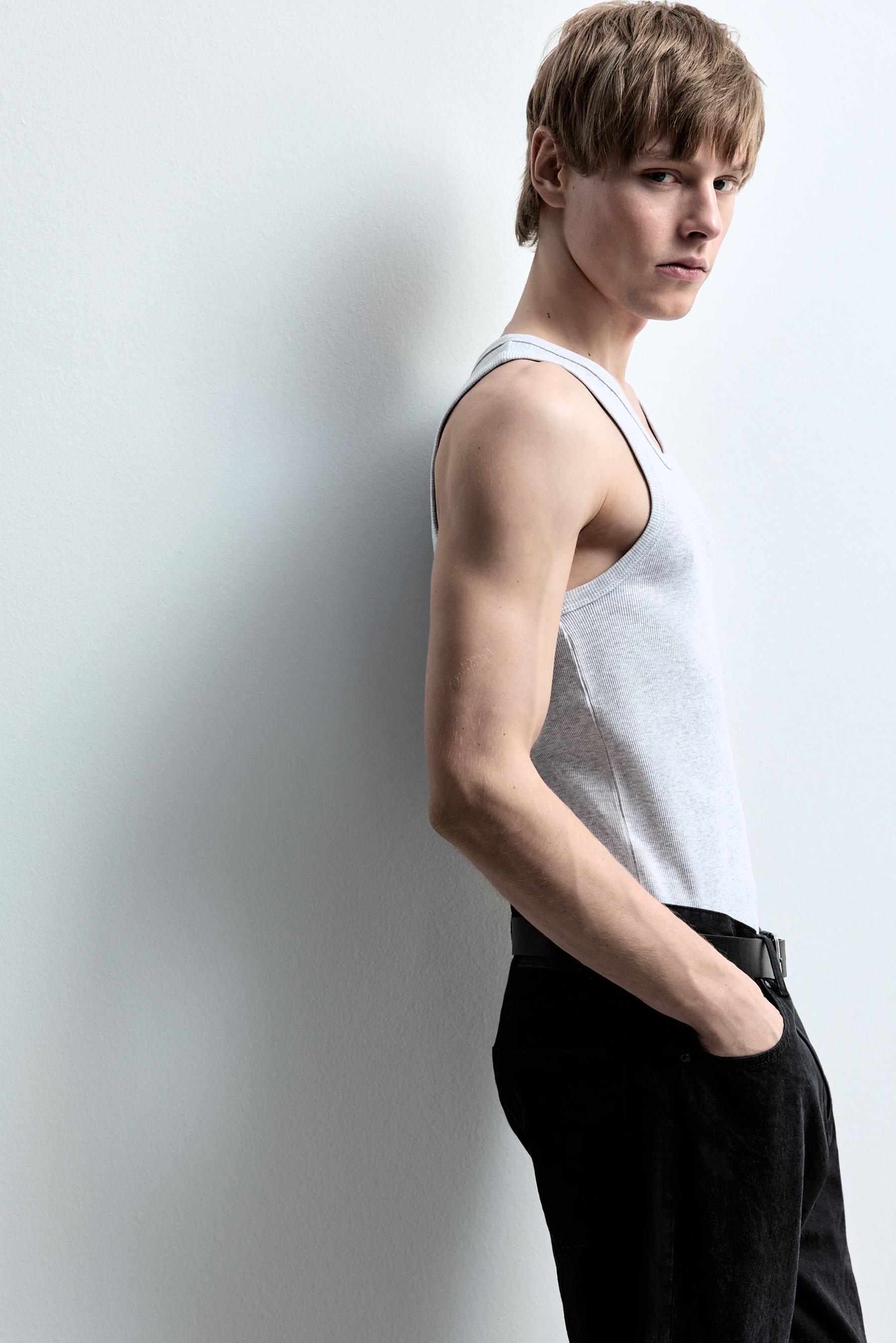 Ribbed vest top — GREY MARL