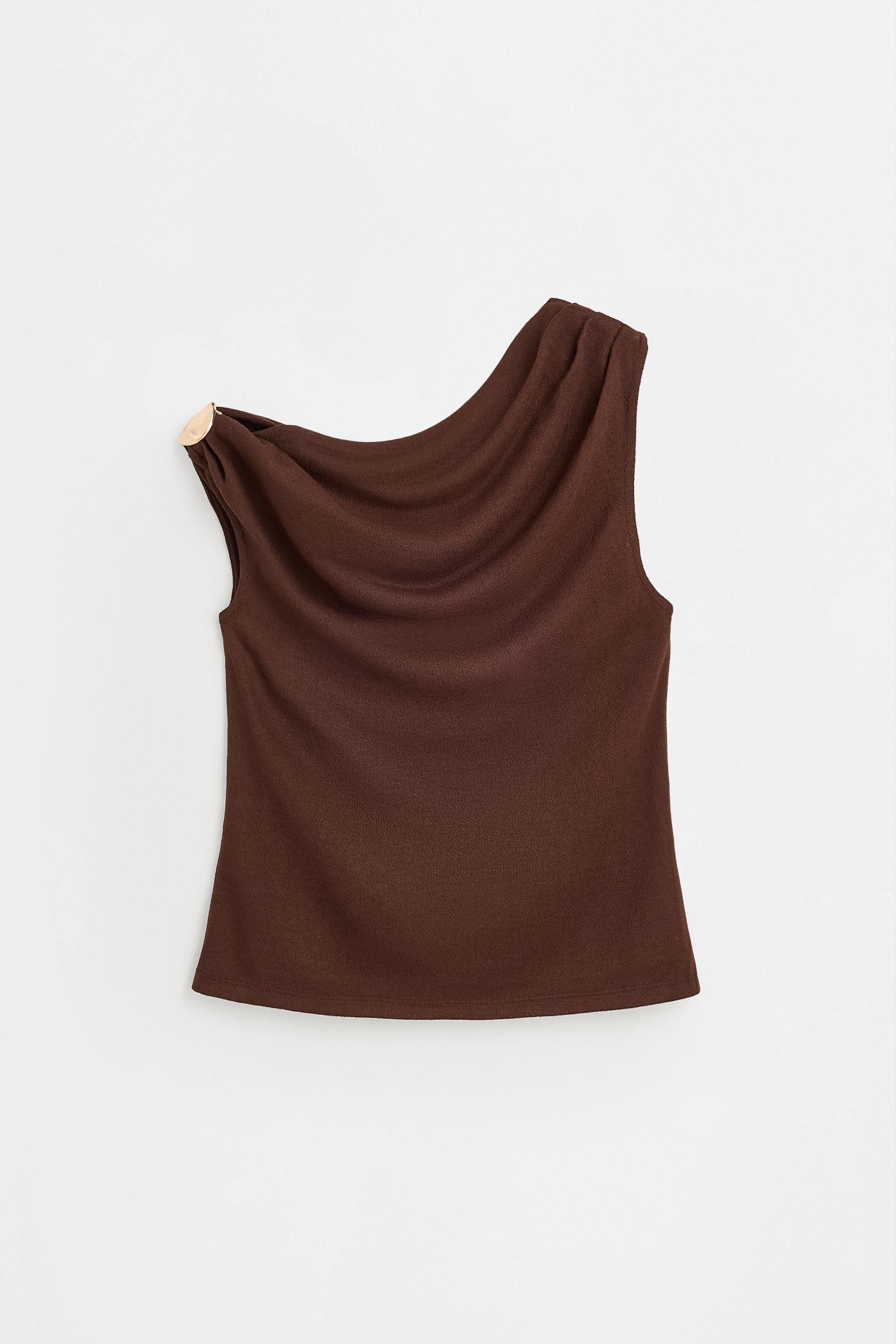 Asymmetric jewel top — BROWN