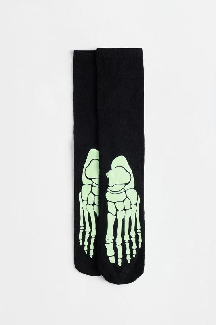 Men's Glow-in-the-Dark Skeleton Socks — BLACK