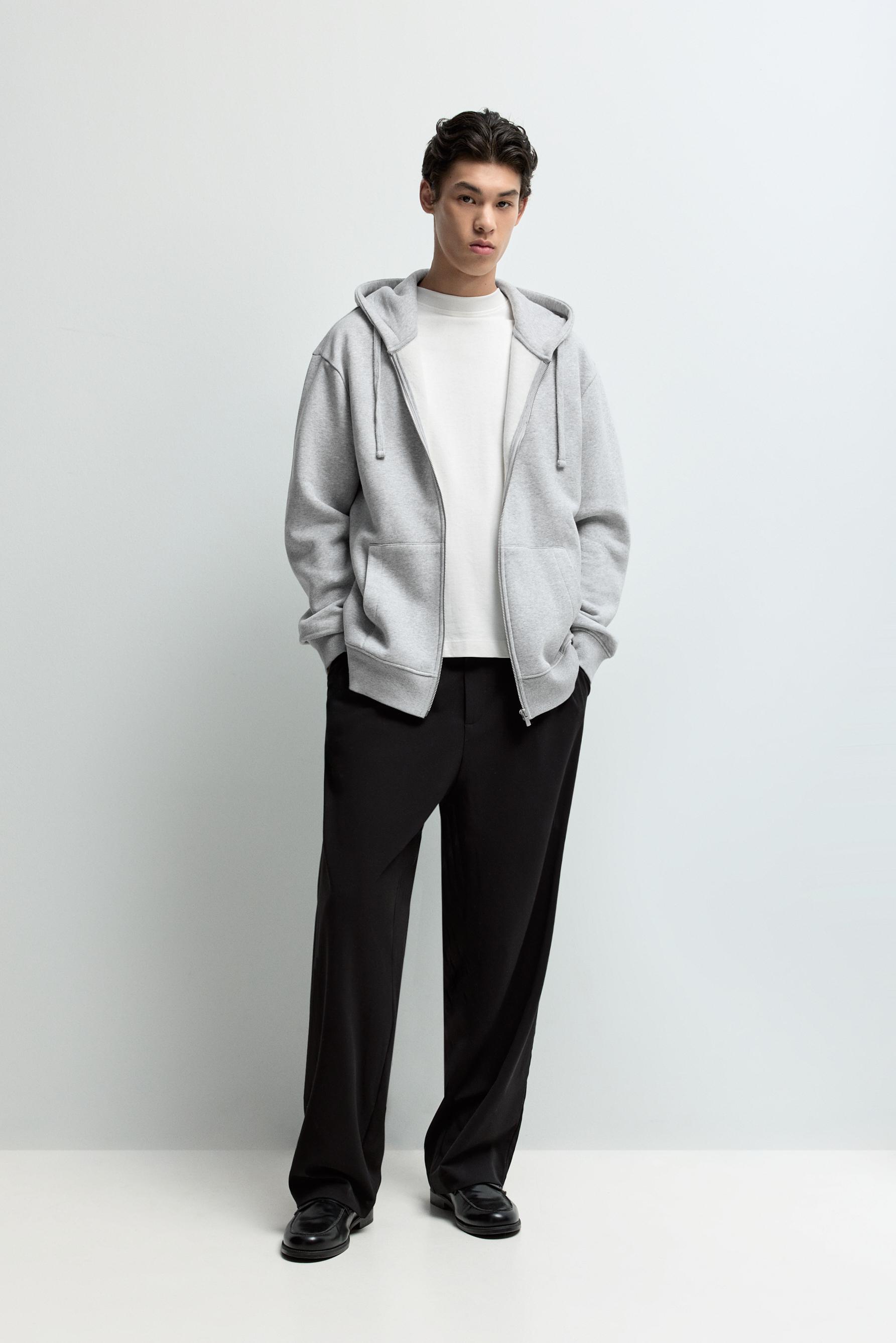 Basic zip-up hoodie — GREY MARL