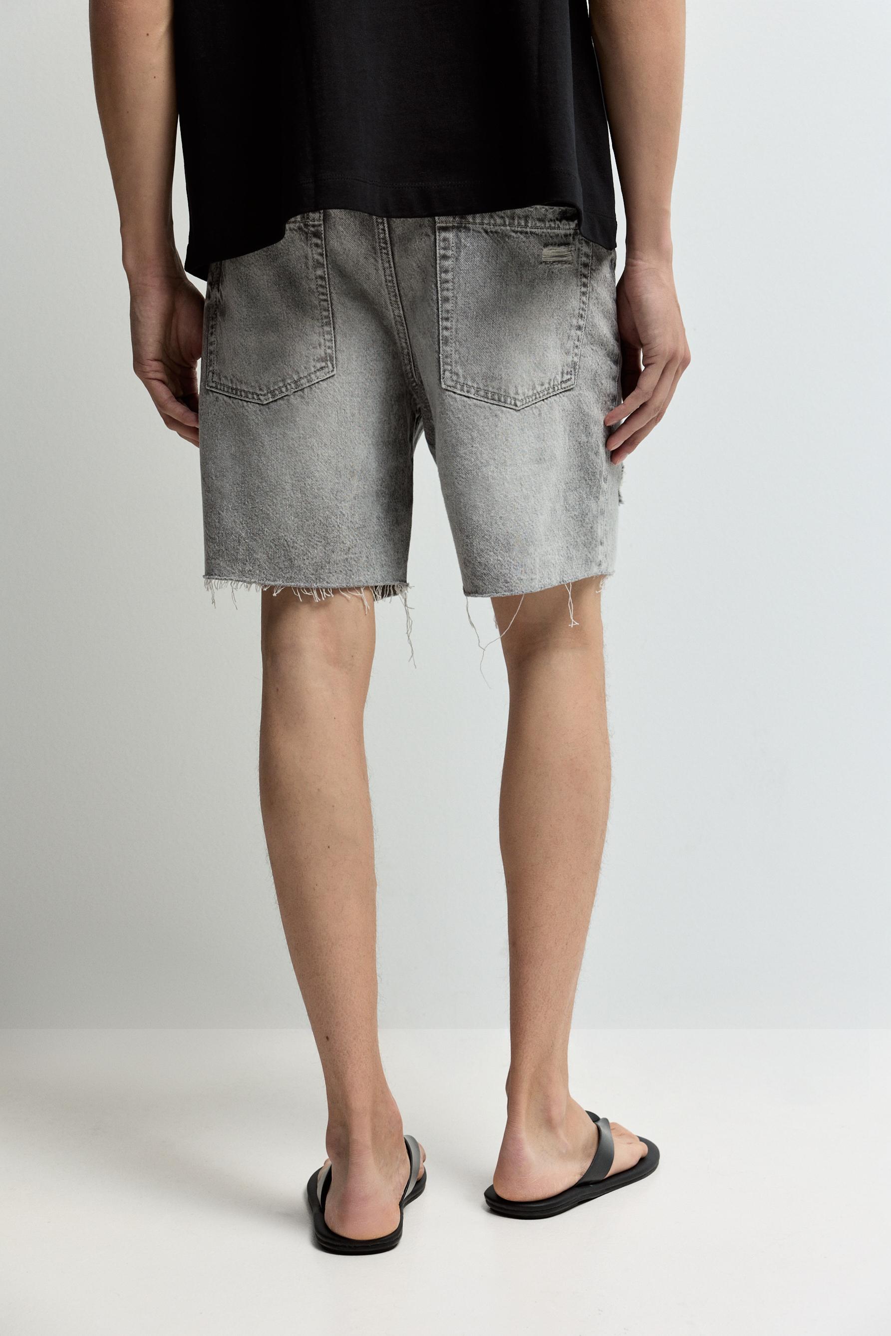 Ripped denim Bermuda shorts — PALE GREY