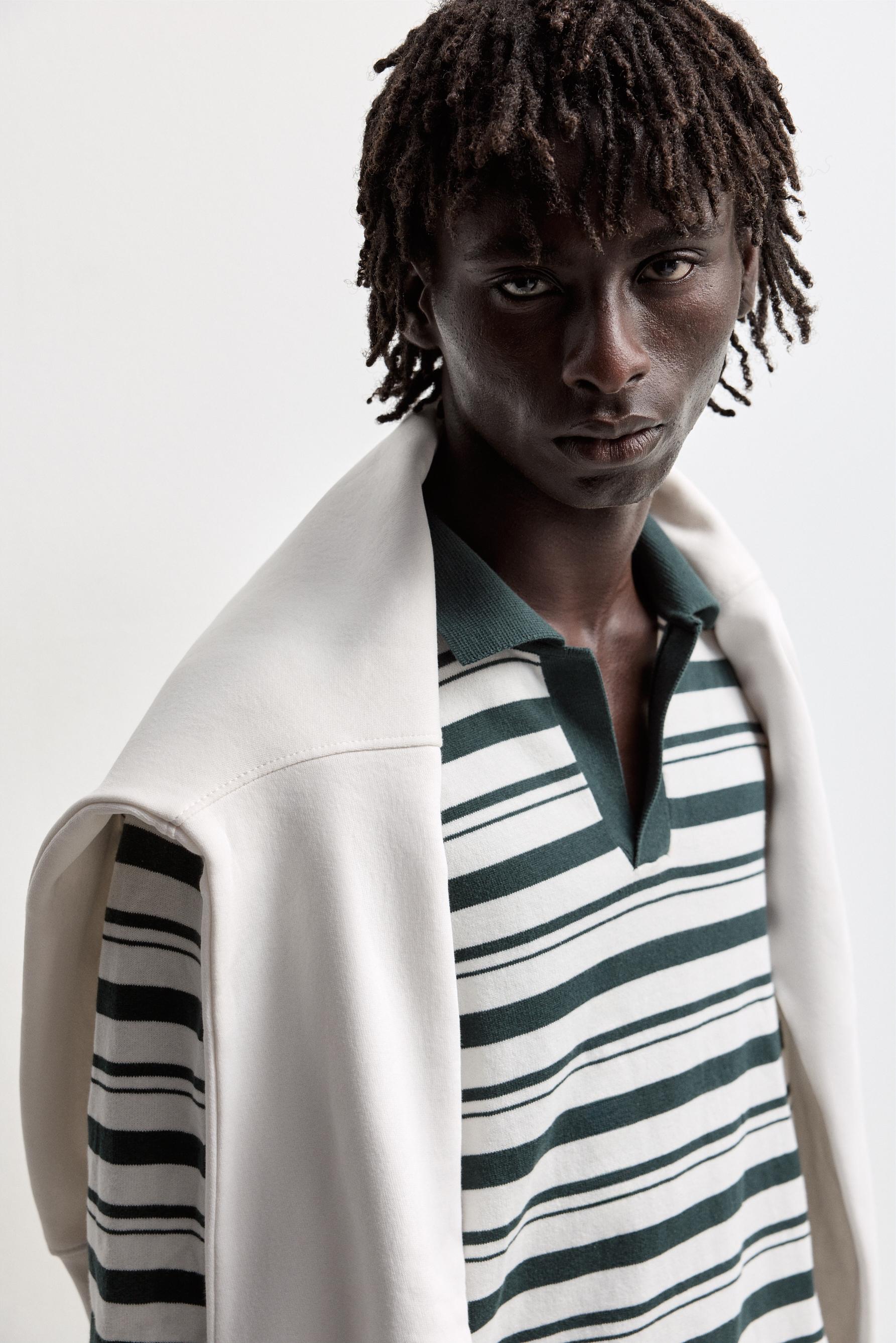 Striped knit polo — EMERALD GREEN