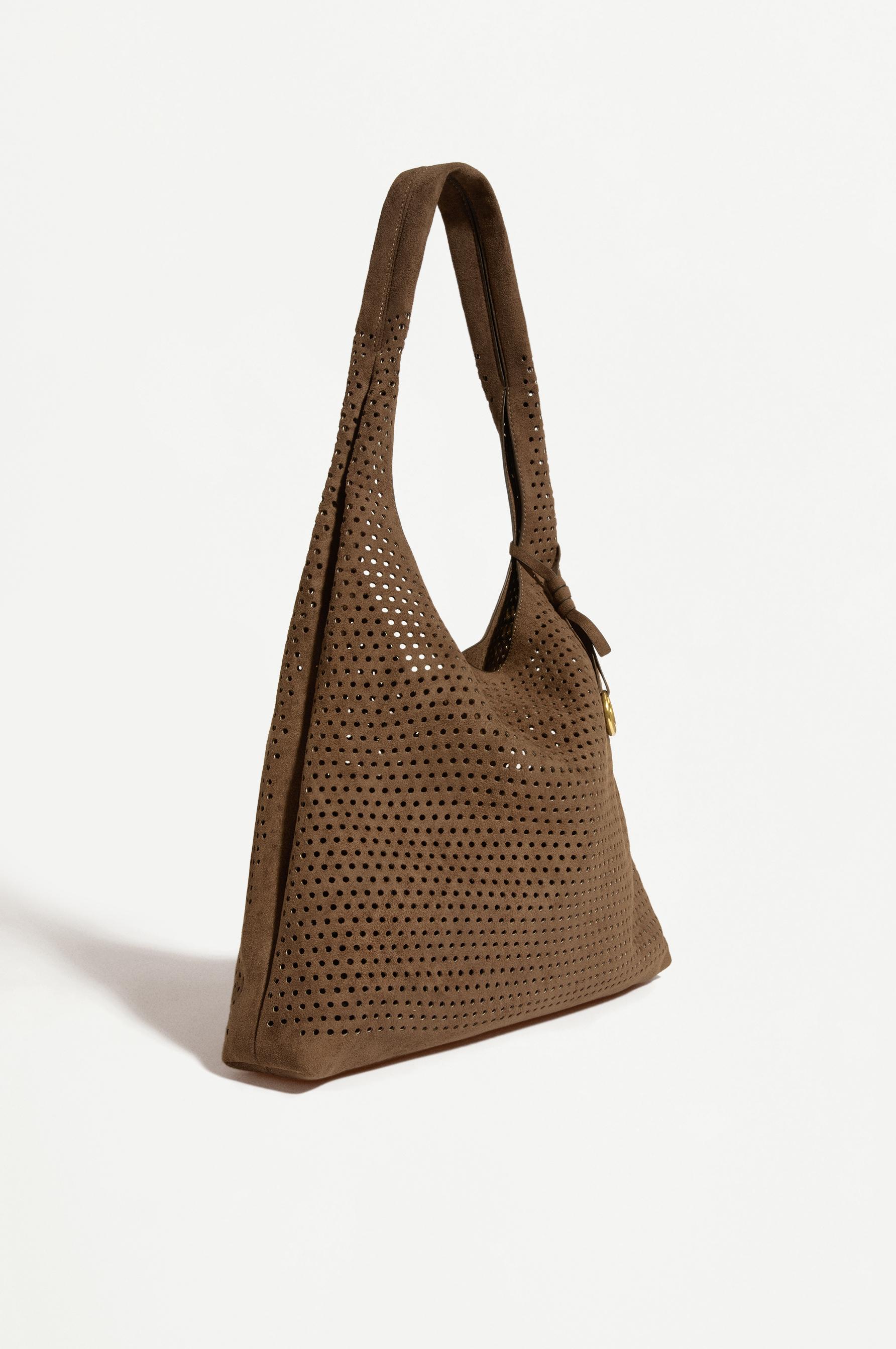 Openwork faux suede tote bag — BROWN
