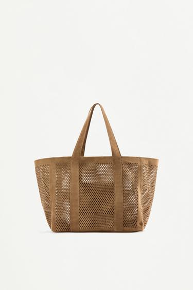 Openwork shopper bag — CAMEL 3