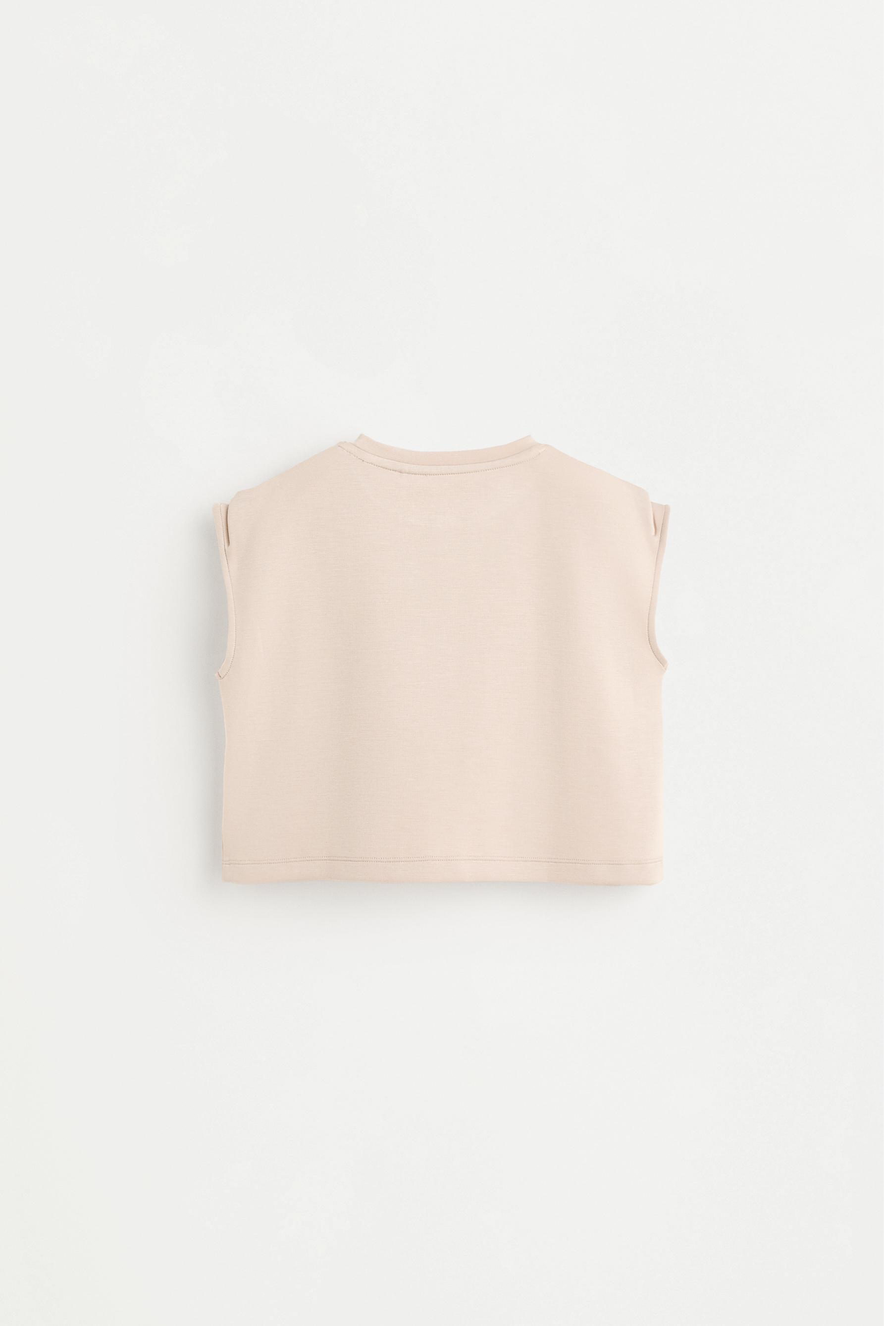 Cropped fluid plush T-shirt — BEIGE
