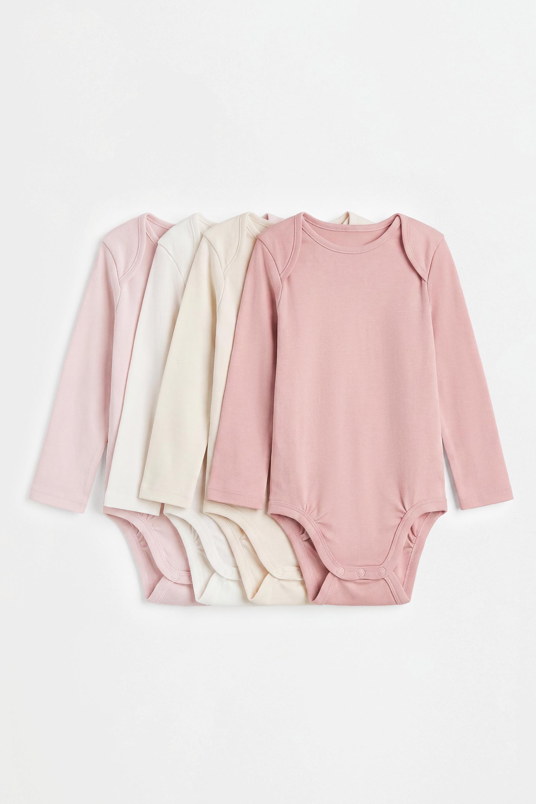 Plain long sleeve bodysuits (4-pack) — PINK