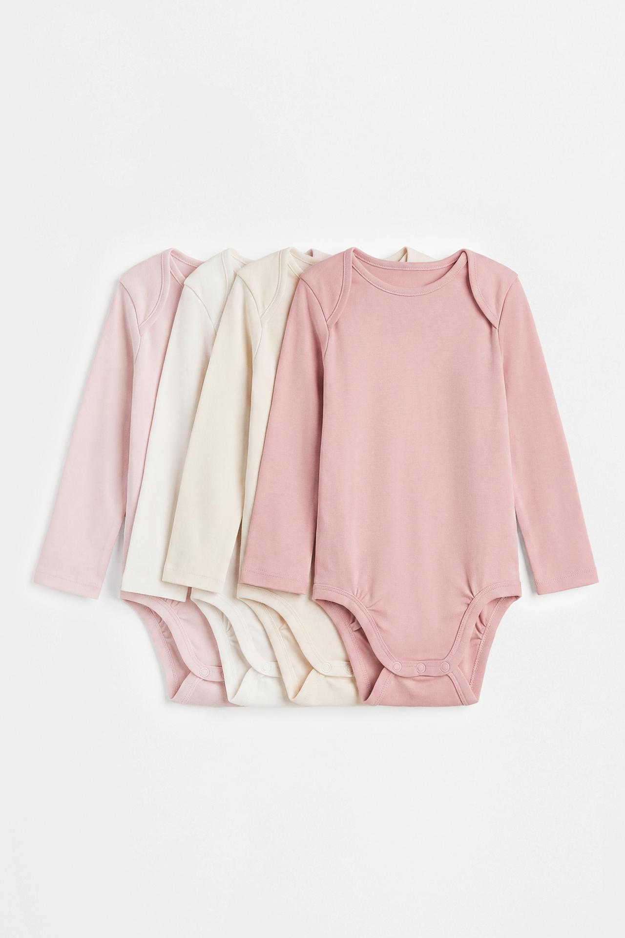 Plain long sleeve bodysuits (4-pack) — PINK