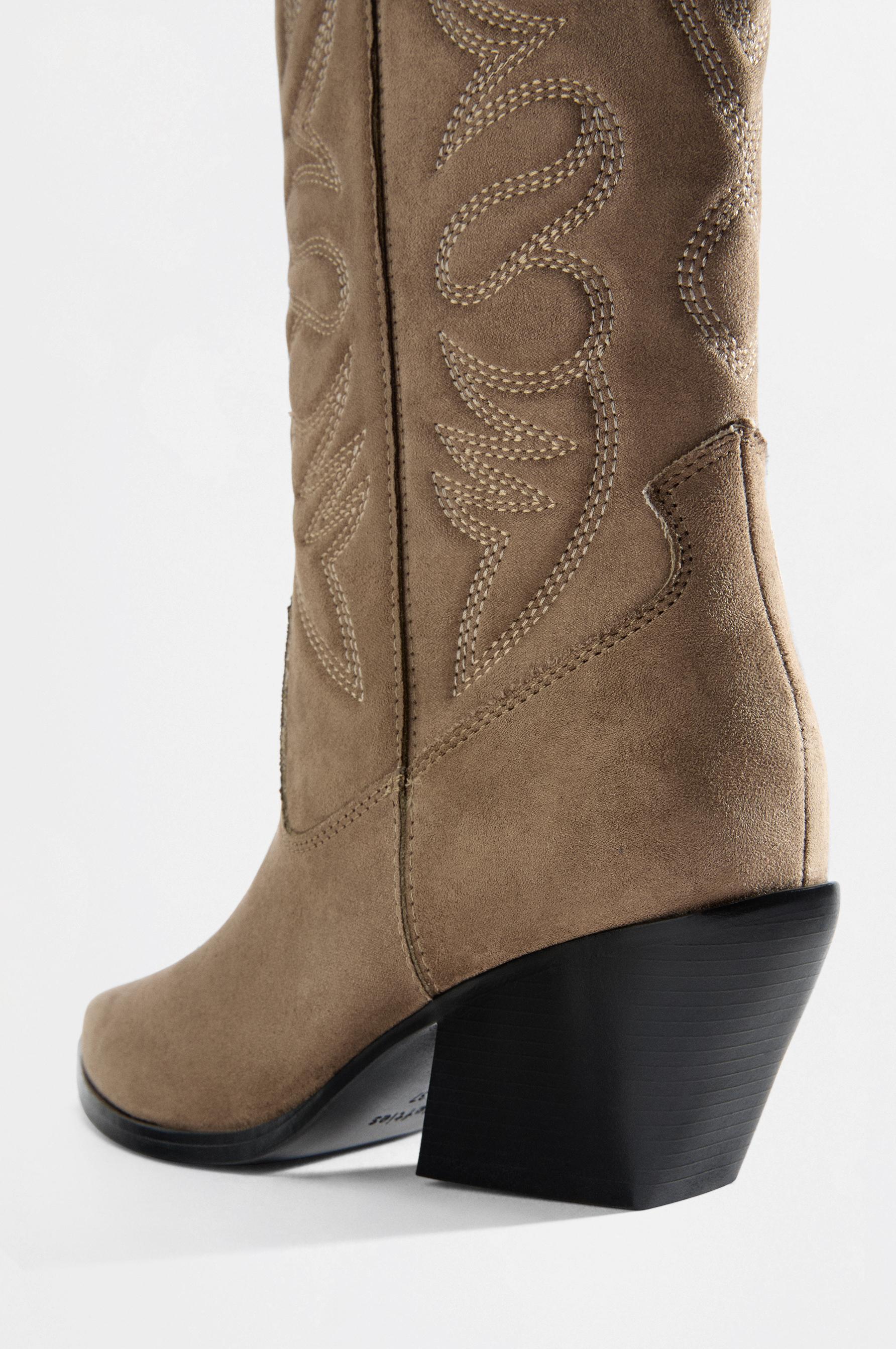 Split suede-effect cowboy boots — BROWN