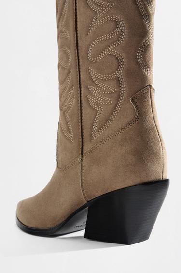 Split suede-effect cowboy boots — BROWN 4
