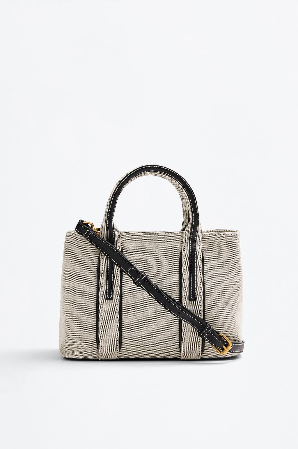 Contrast double handle canvas crossbody bag