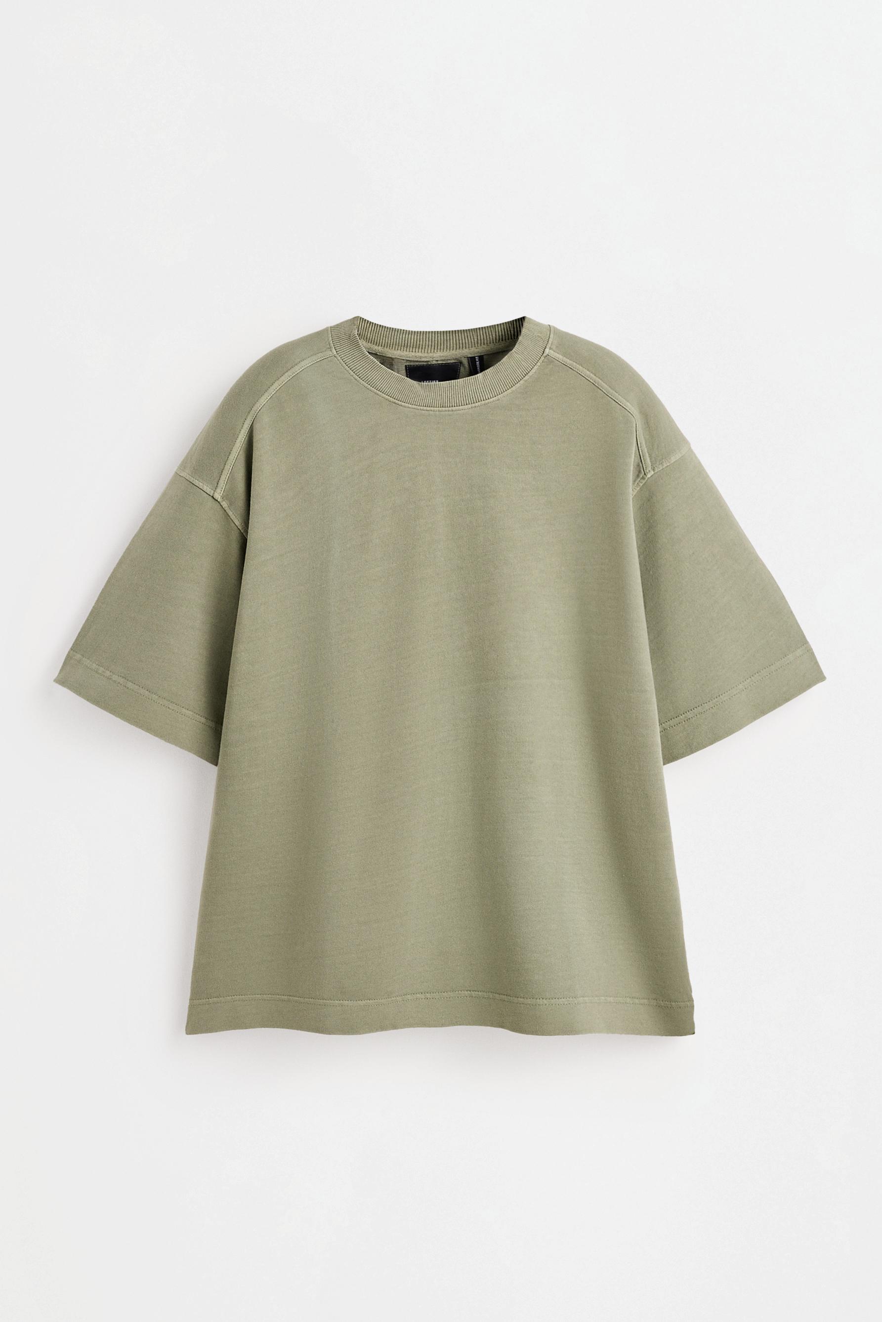 Faded-effect short sleeve sweatshirt — PALE KHAKI