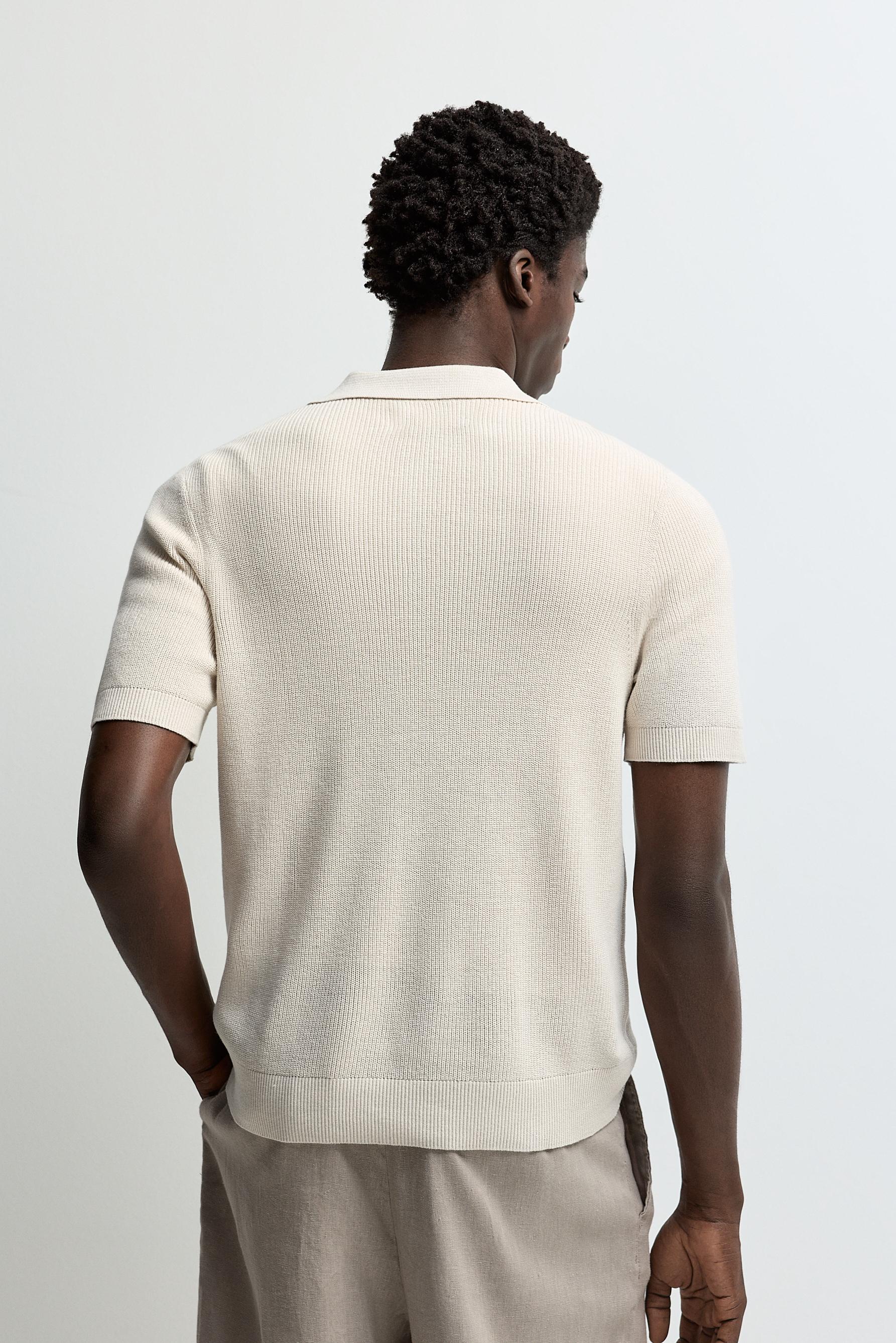 Zip-up knit polo — BEIGE