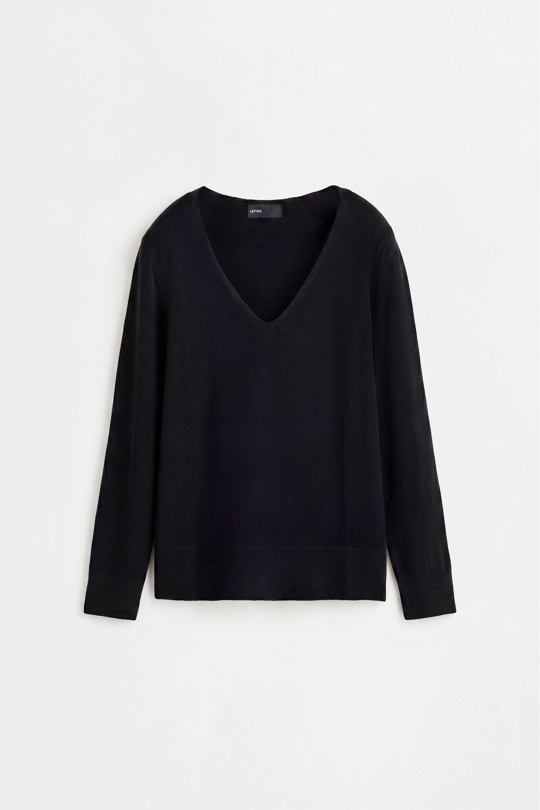 Basic V-neck sweater — BLACK