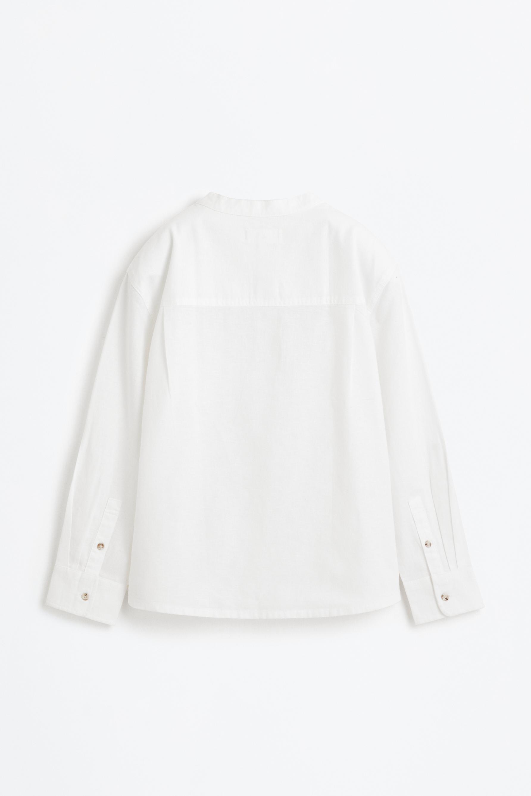 Linen-cotton stand collar shirt — WHITE