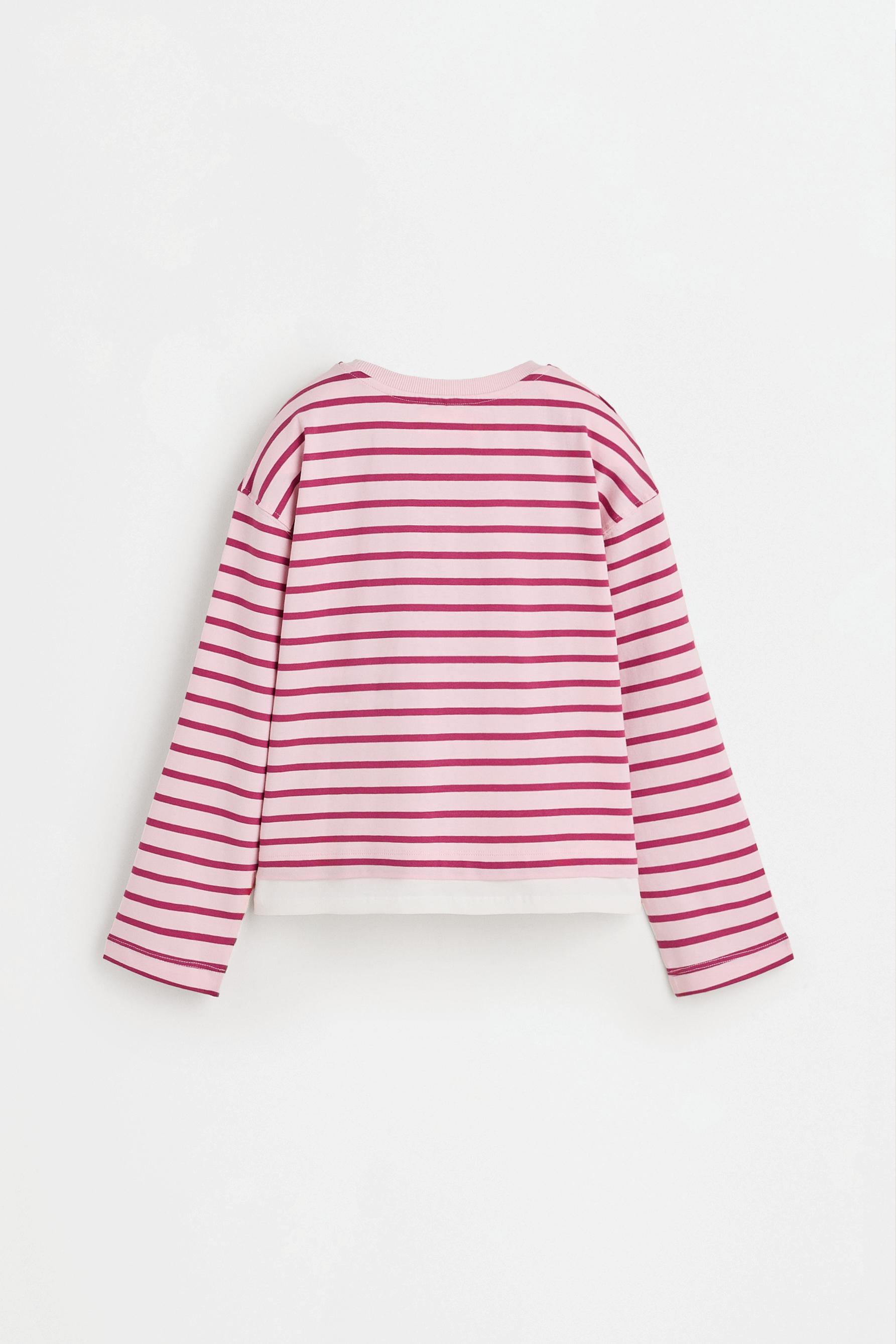 Striped T-shirt with textured text — PASTEL PINK