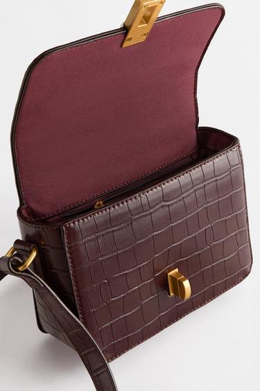 Croc-effect crossbody bag — BURGUNDY 3