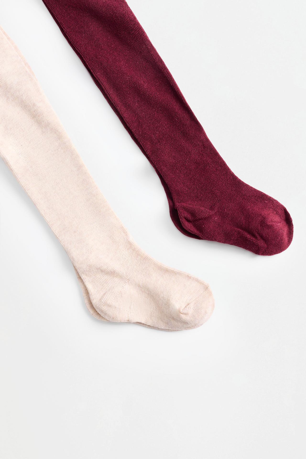 Pack of 2 plain tights — BURGUNDY/ECRU