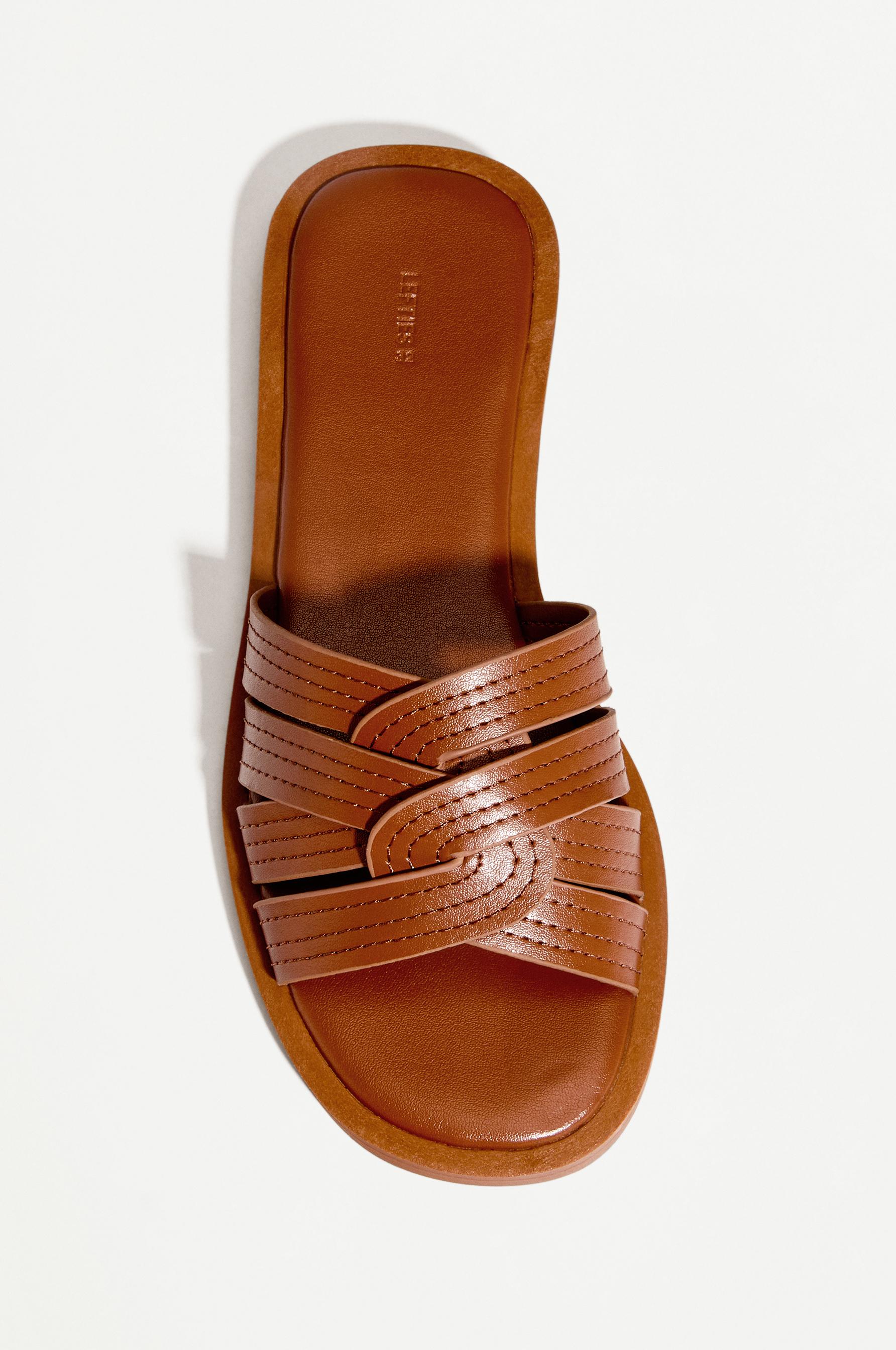 Braided flat slider sandals — LEATHER