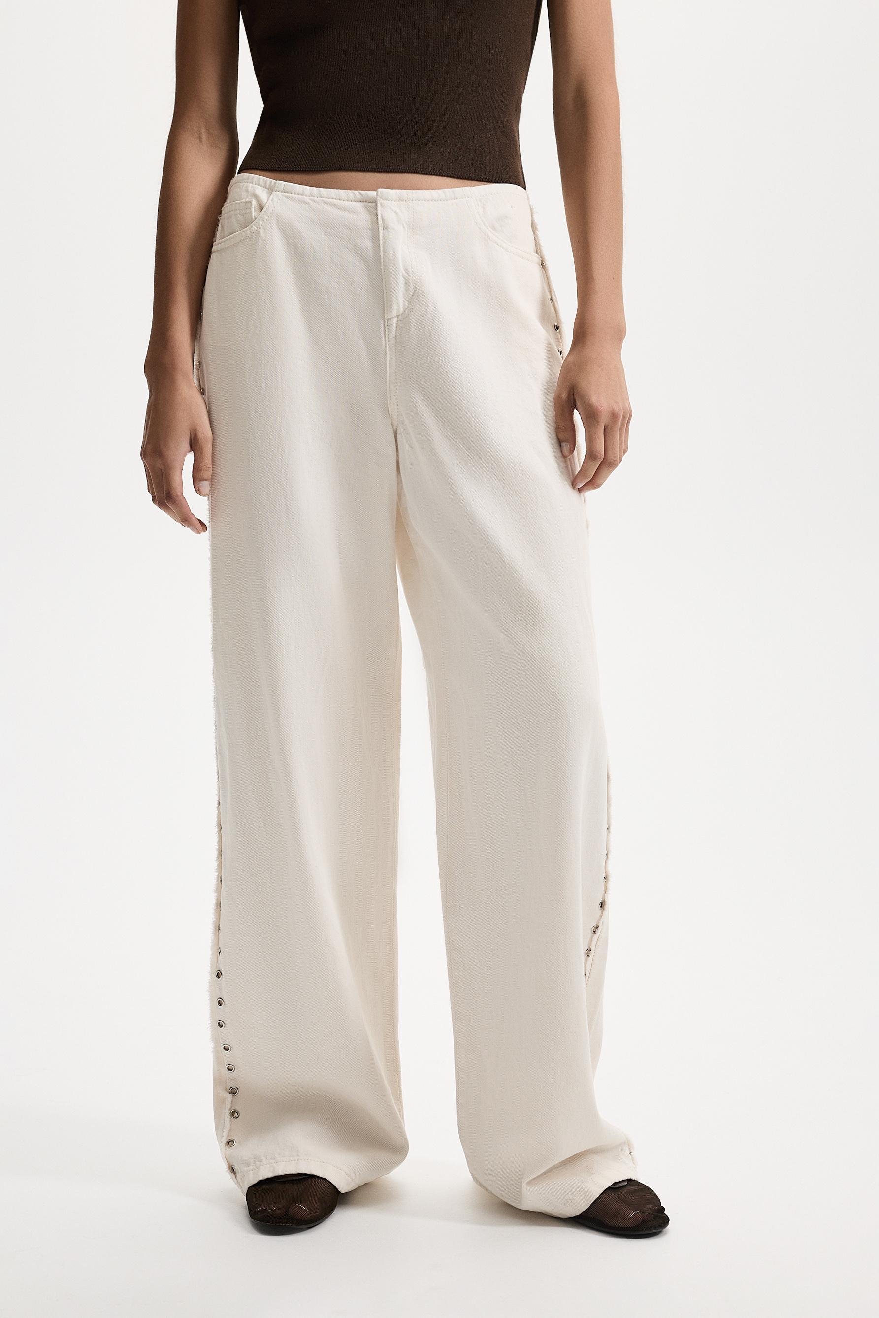Wide-leg eyelet jeans — OFF WHITE