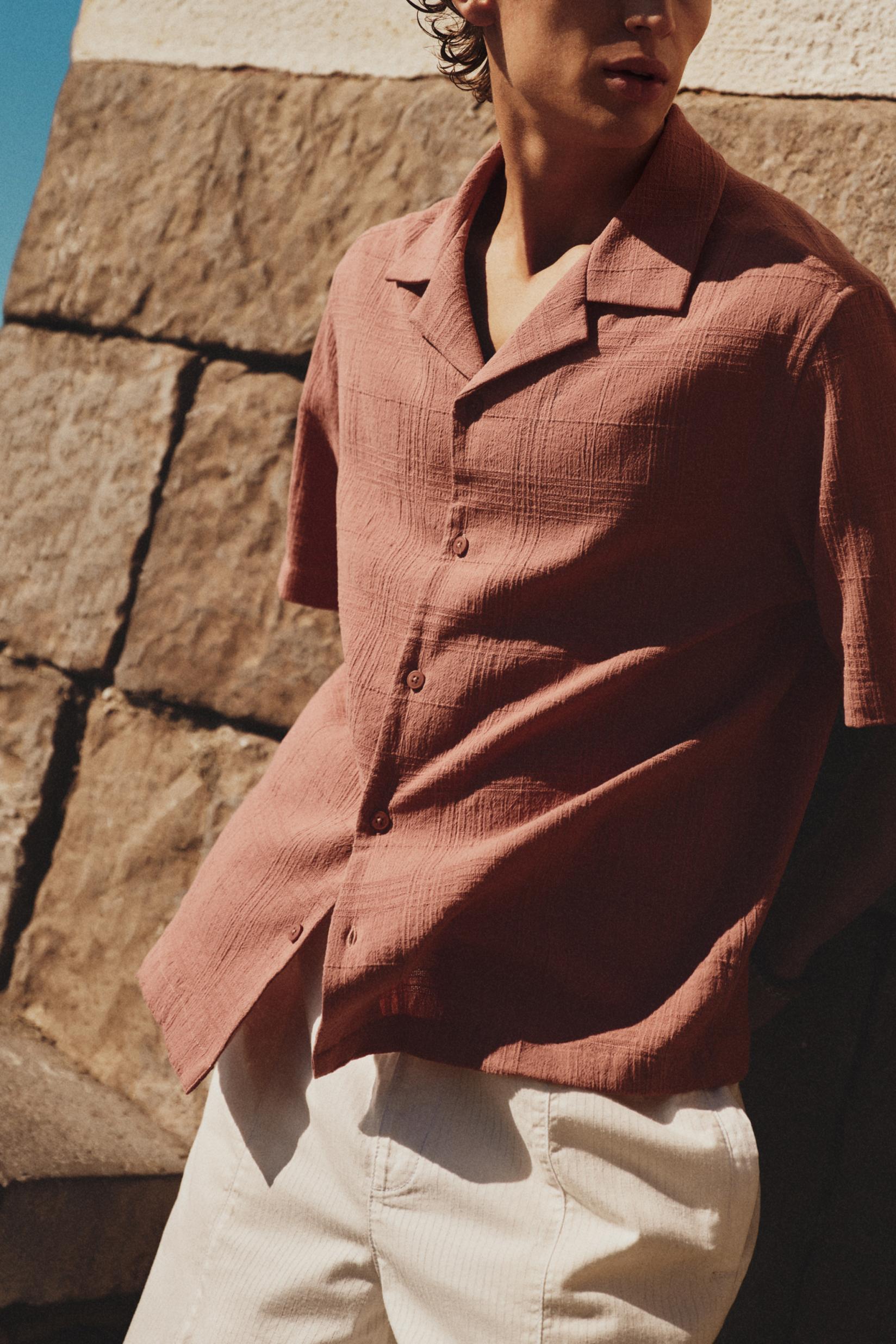 Checked short sleeve shirt — DUSTY PINK