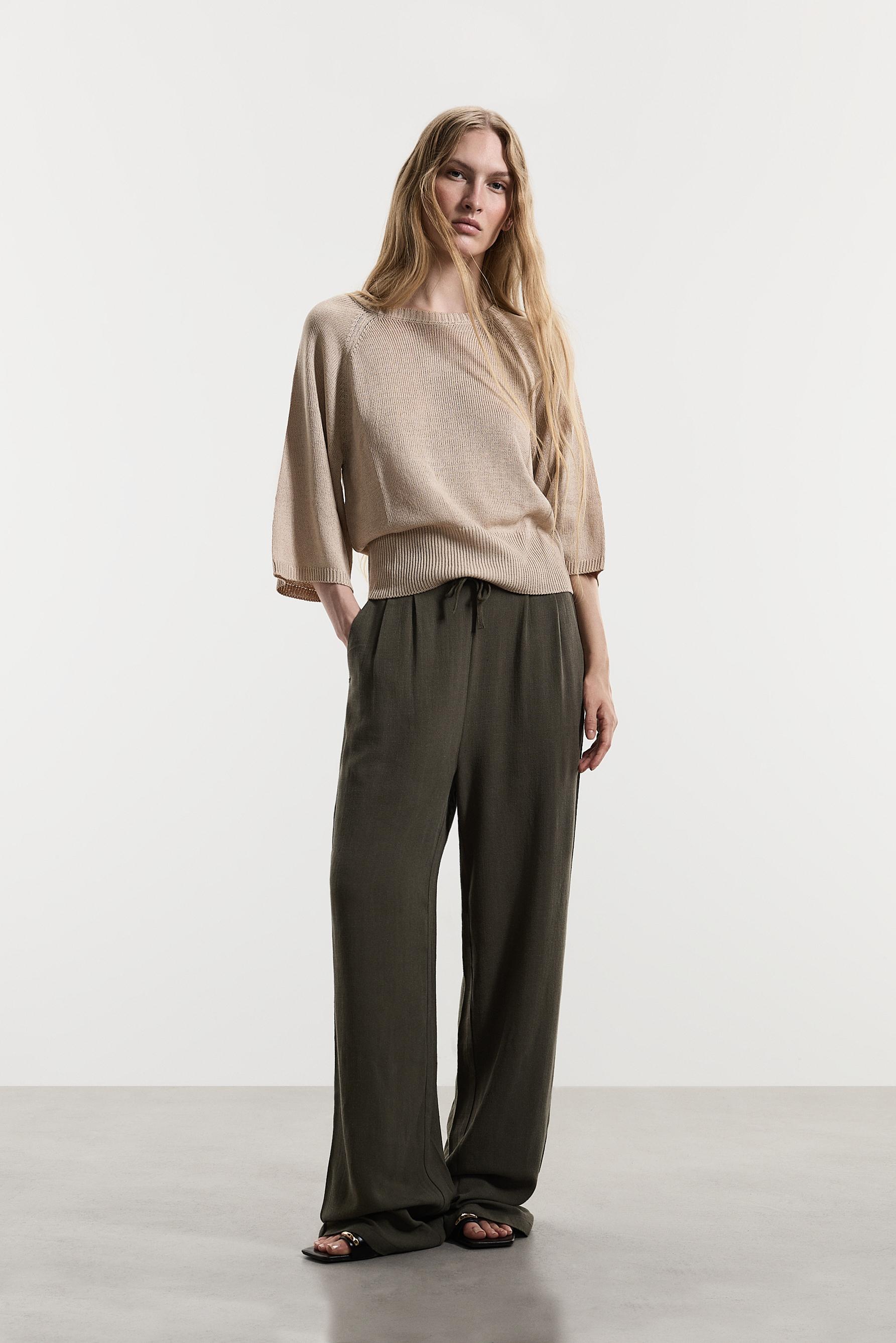 Rustic wide-leg trousers — DARK KHAKI