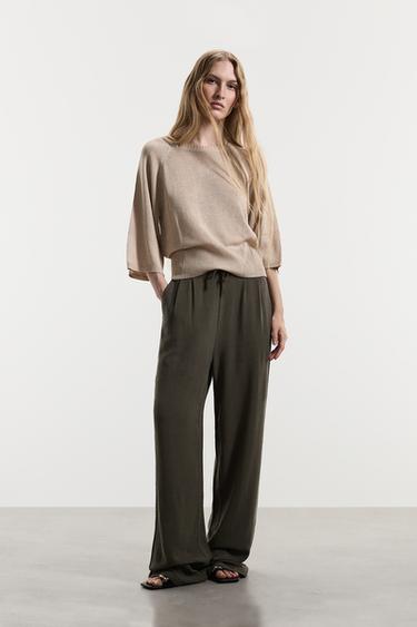 Rustic wide-leg trousers — DARK KHAKI 1