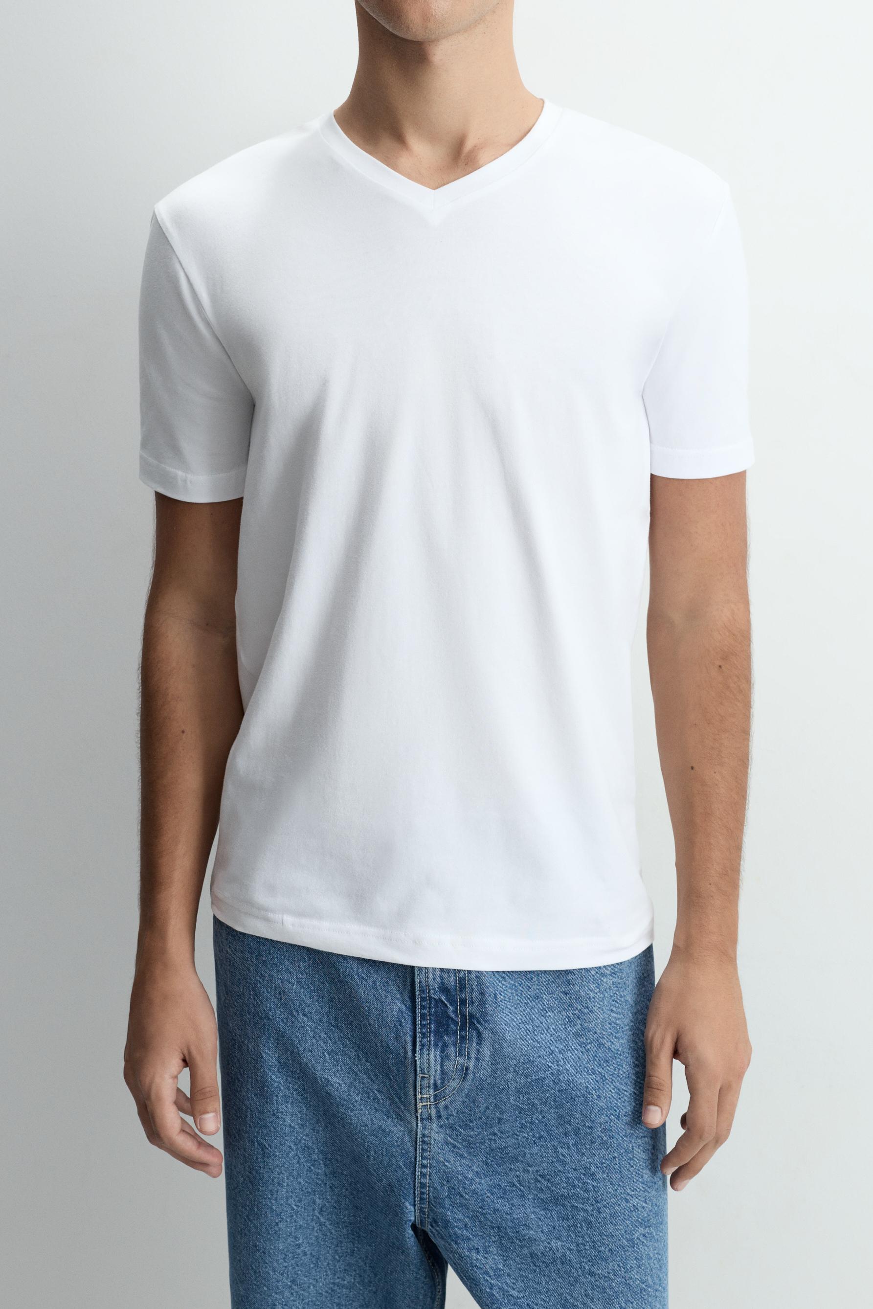 Slim fit V-neck T-shirt — WHITE