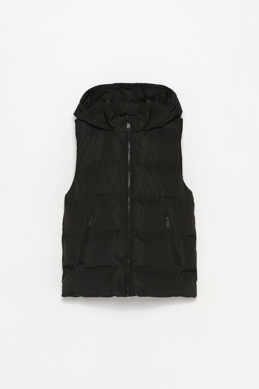 Moda Chaleco Negro Acolchado Mujer Zara CHALECO LARGO ACOLCHADO