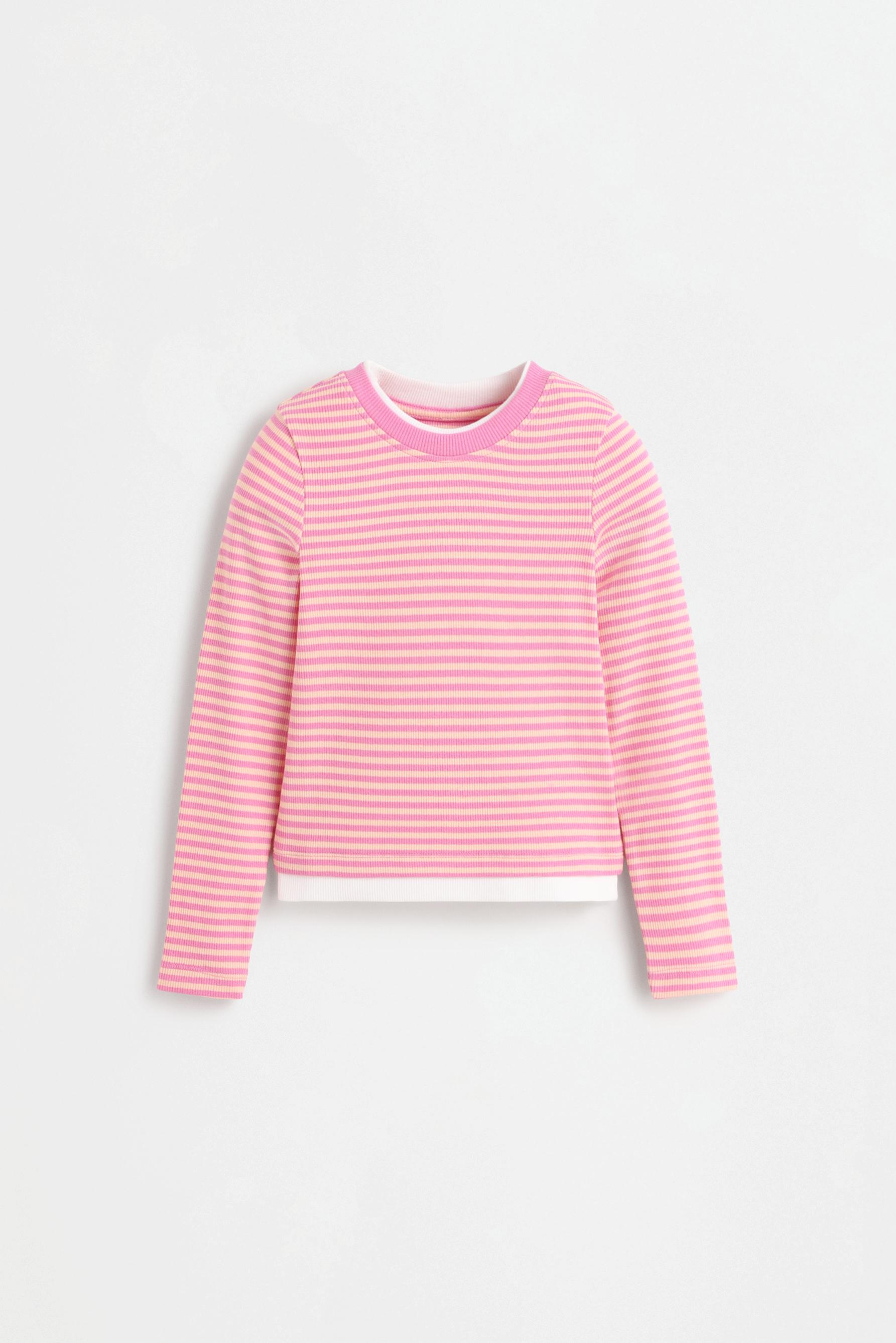 Double-effect ribbed T-shirt — STRAWBERRY