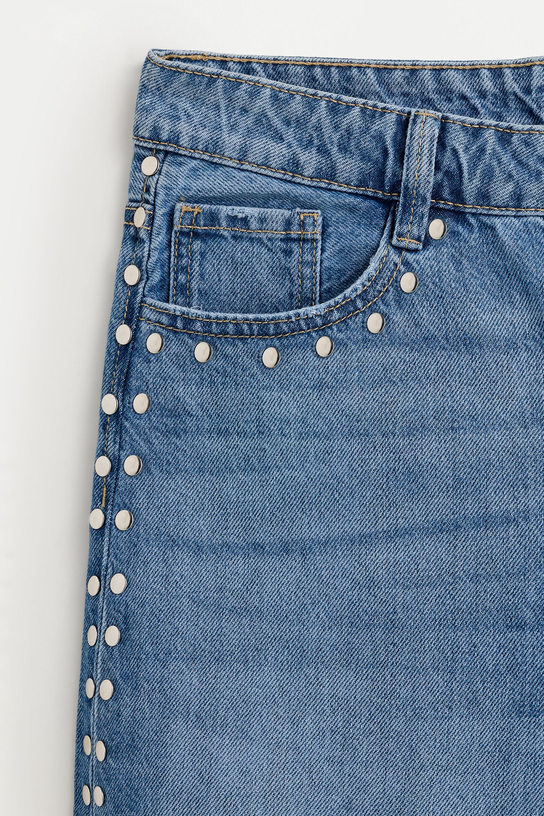 Studded denim Bermuda shorts — PALE INDIGO