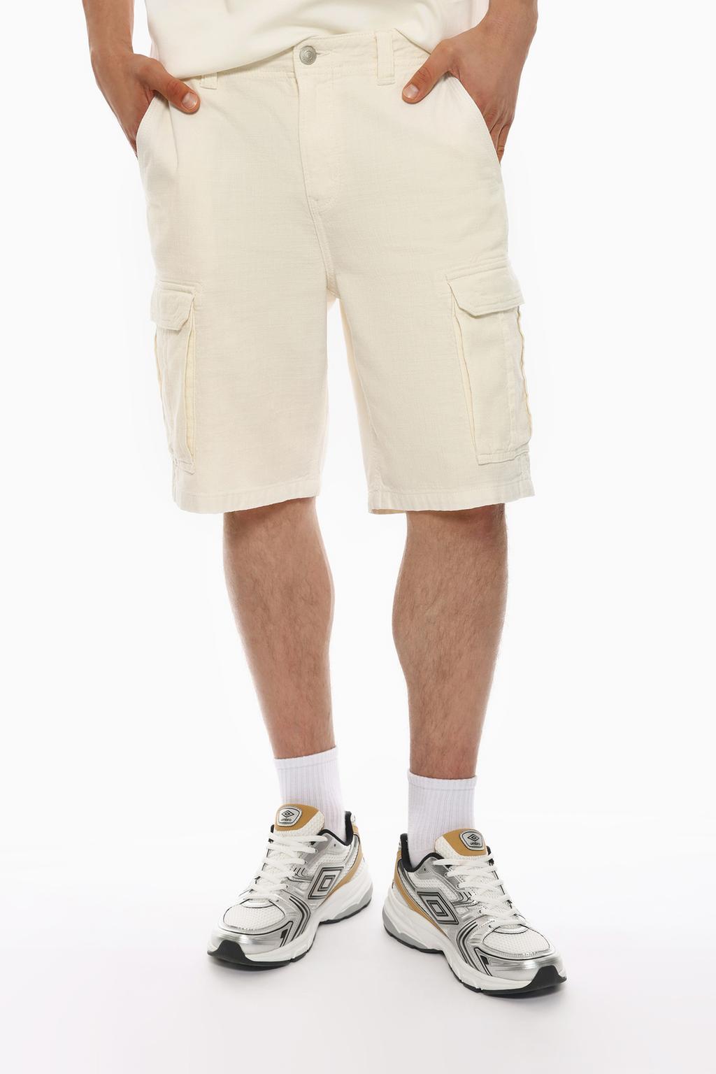 Textured denim cargo Bermuda shorts