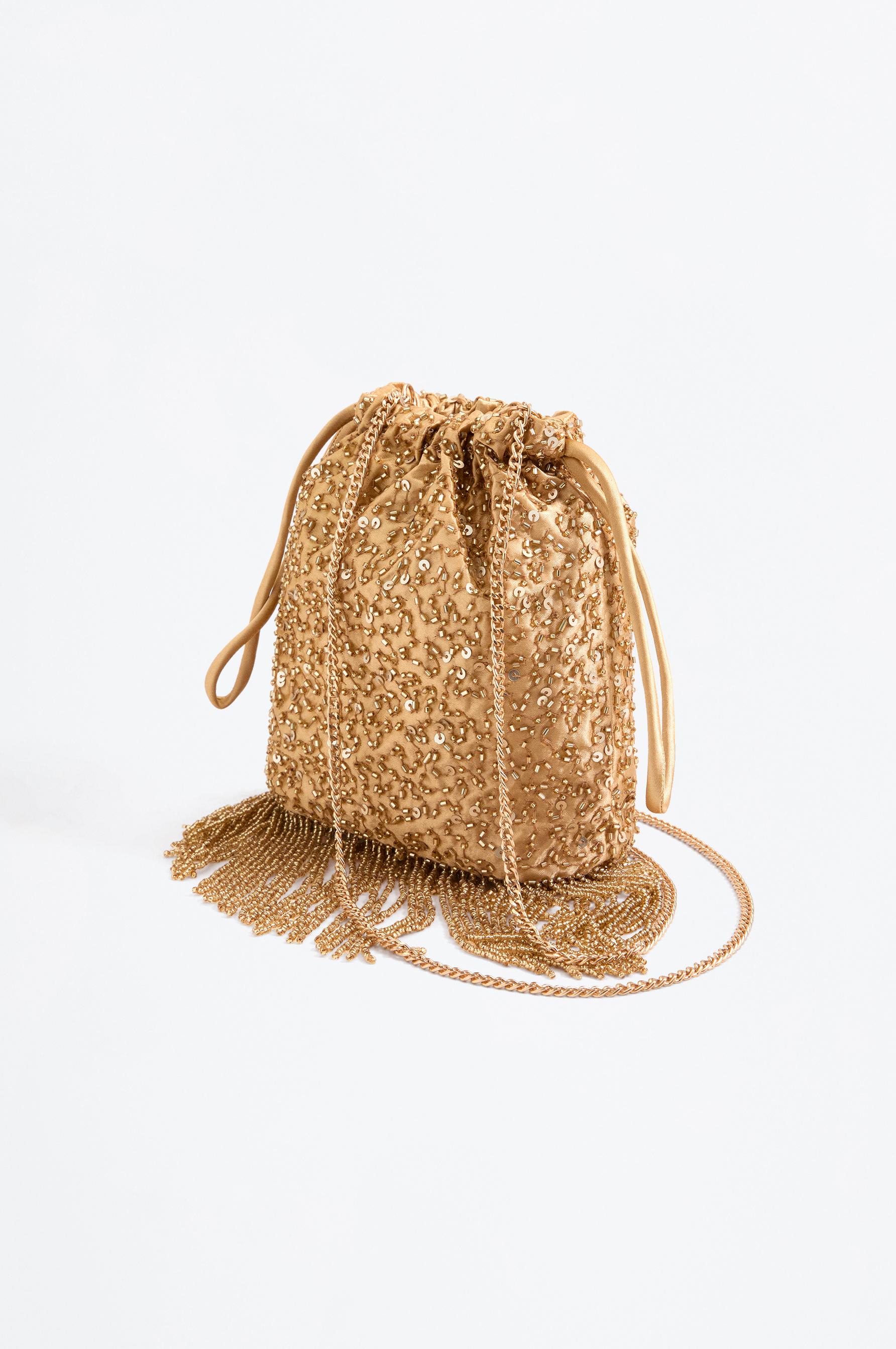 Beaded crossbody bucket bag — GOLD (alternate view)