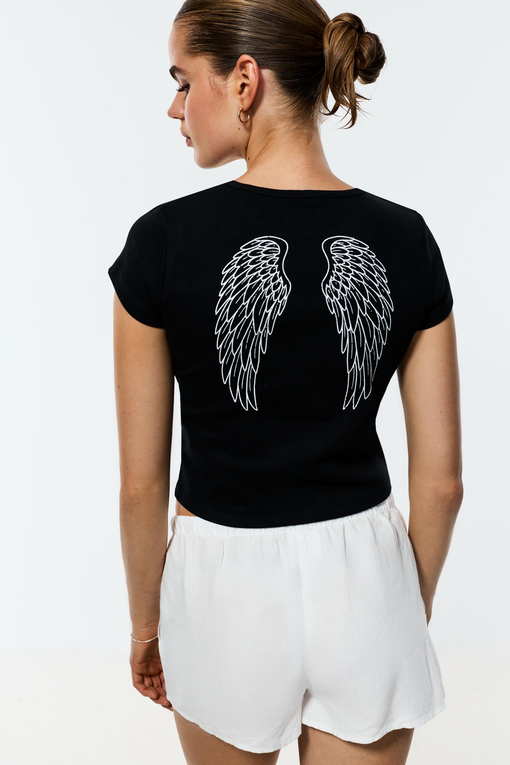 Printed Cropped T-Shirt — BLACK