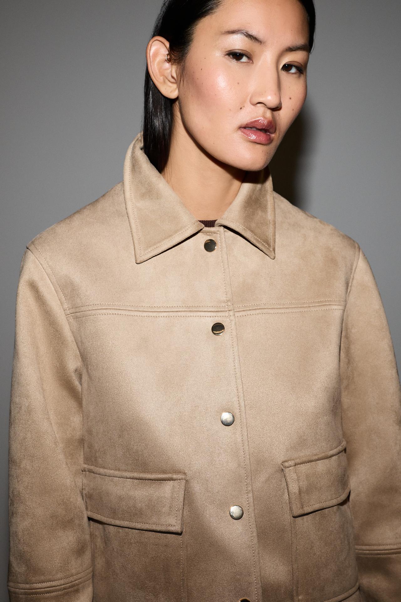 Faux suede jacket — STONE