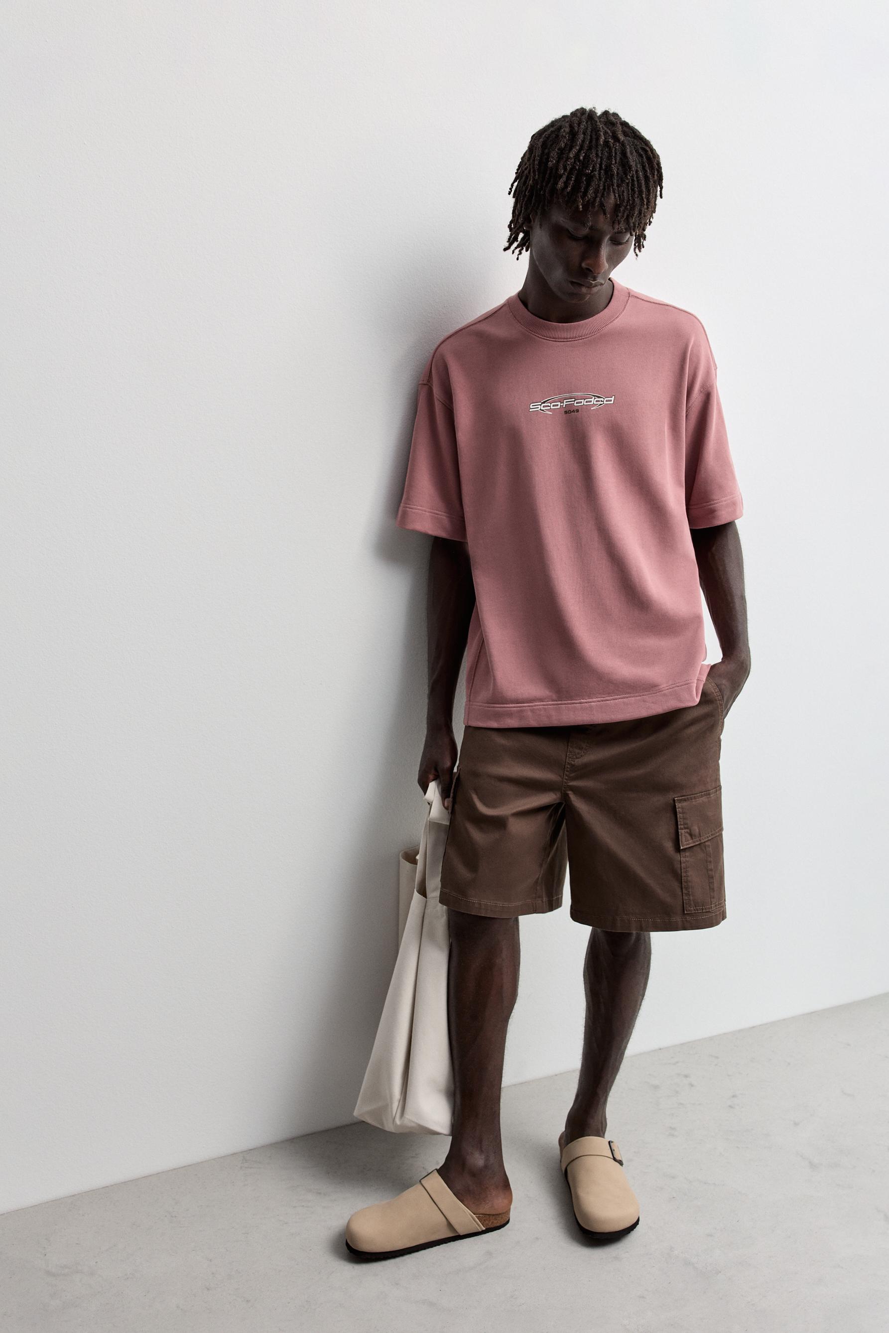 Short sleeve printed sweatshirt — BRIGHT CORAL