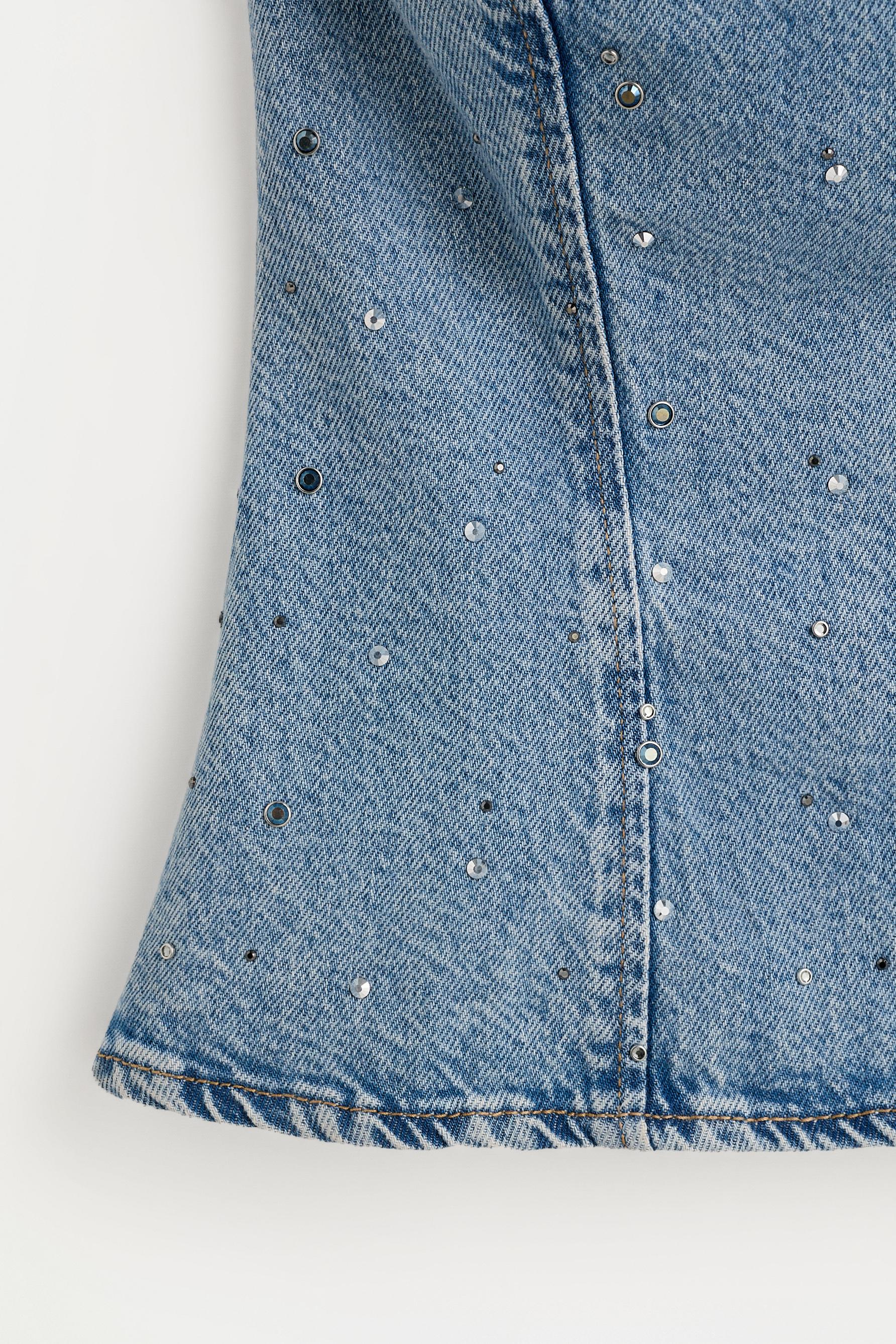 Denim bandeau top with rhinestones — INDIGO