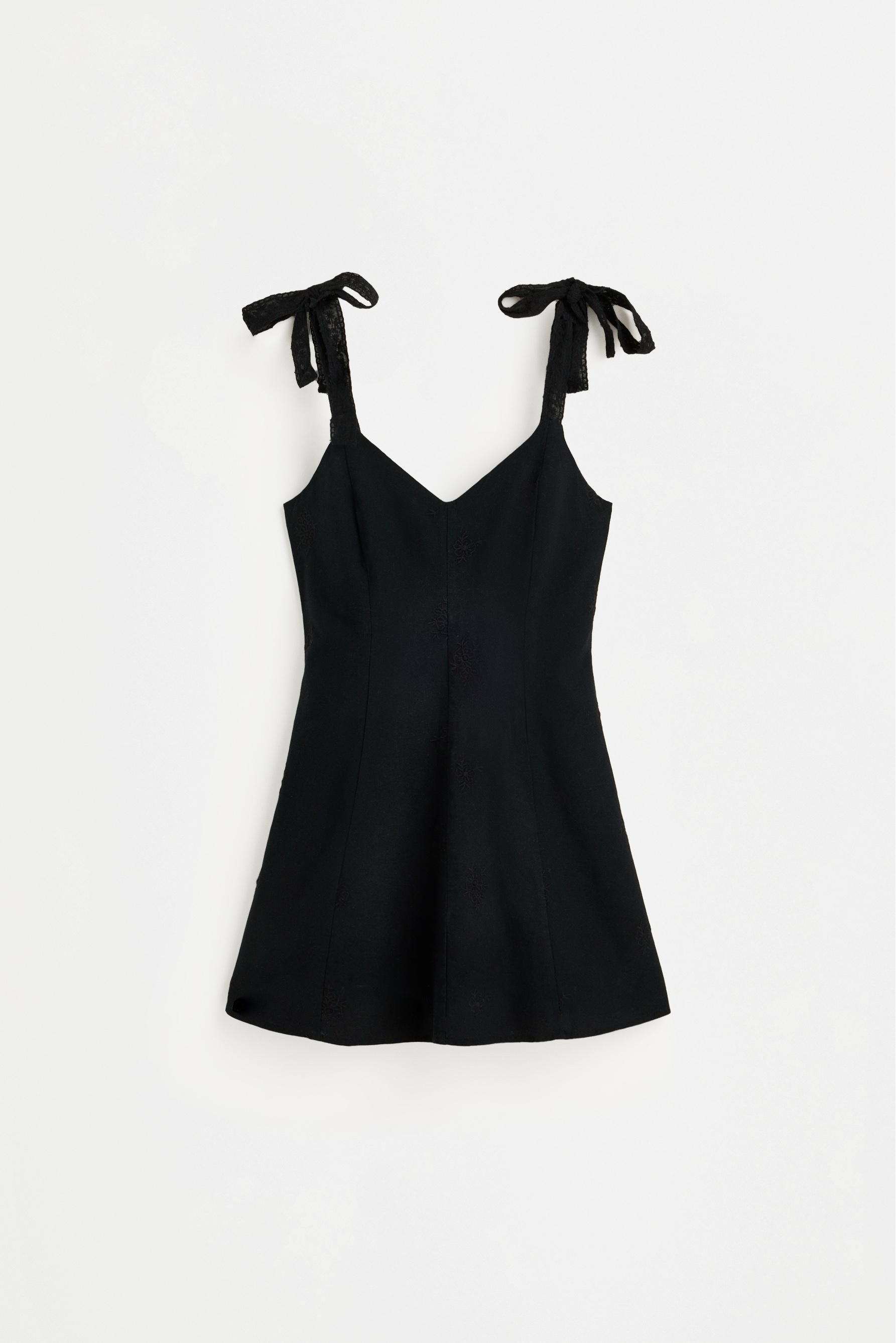 Embroidered short dress — BLACK