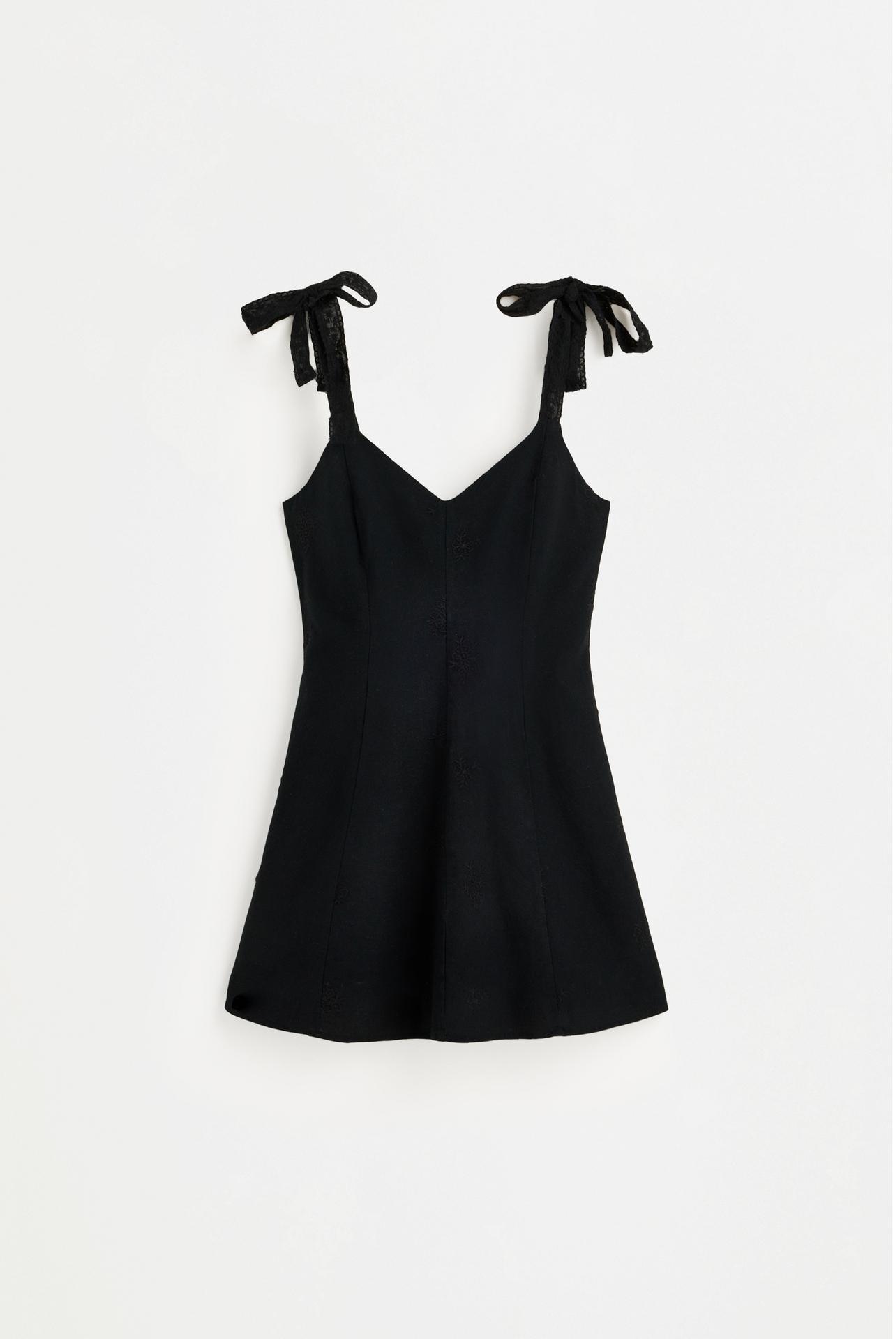 Embroidered short dress — BLACK
