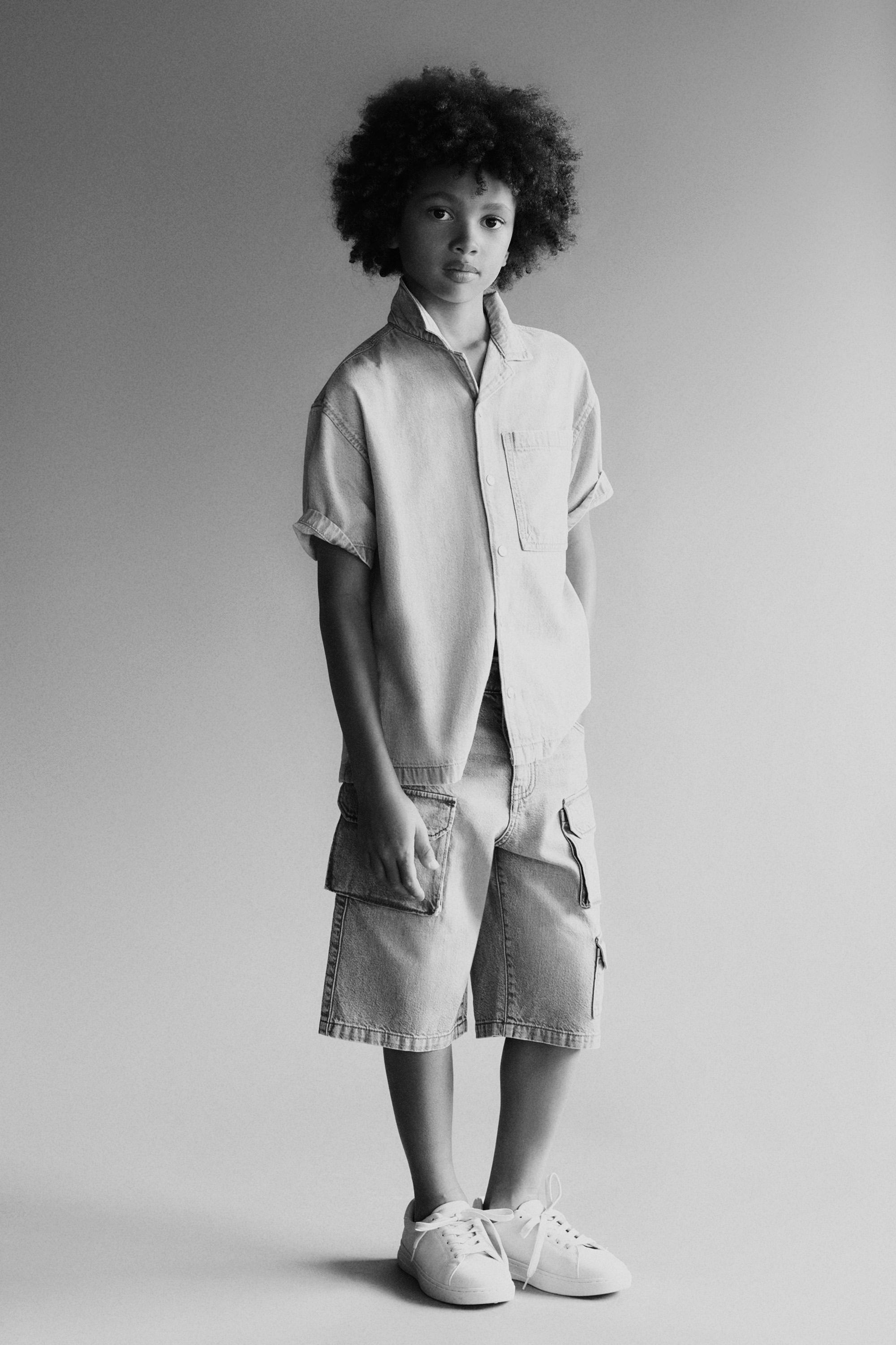 Multi-pocket denim cargo Bermuda shorts — MEDIUM GREY