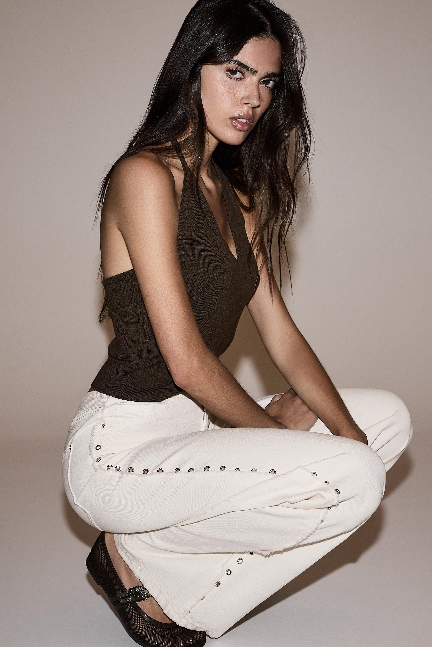 Wide-leg eyelet jeans — OFF WHITE