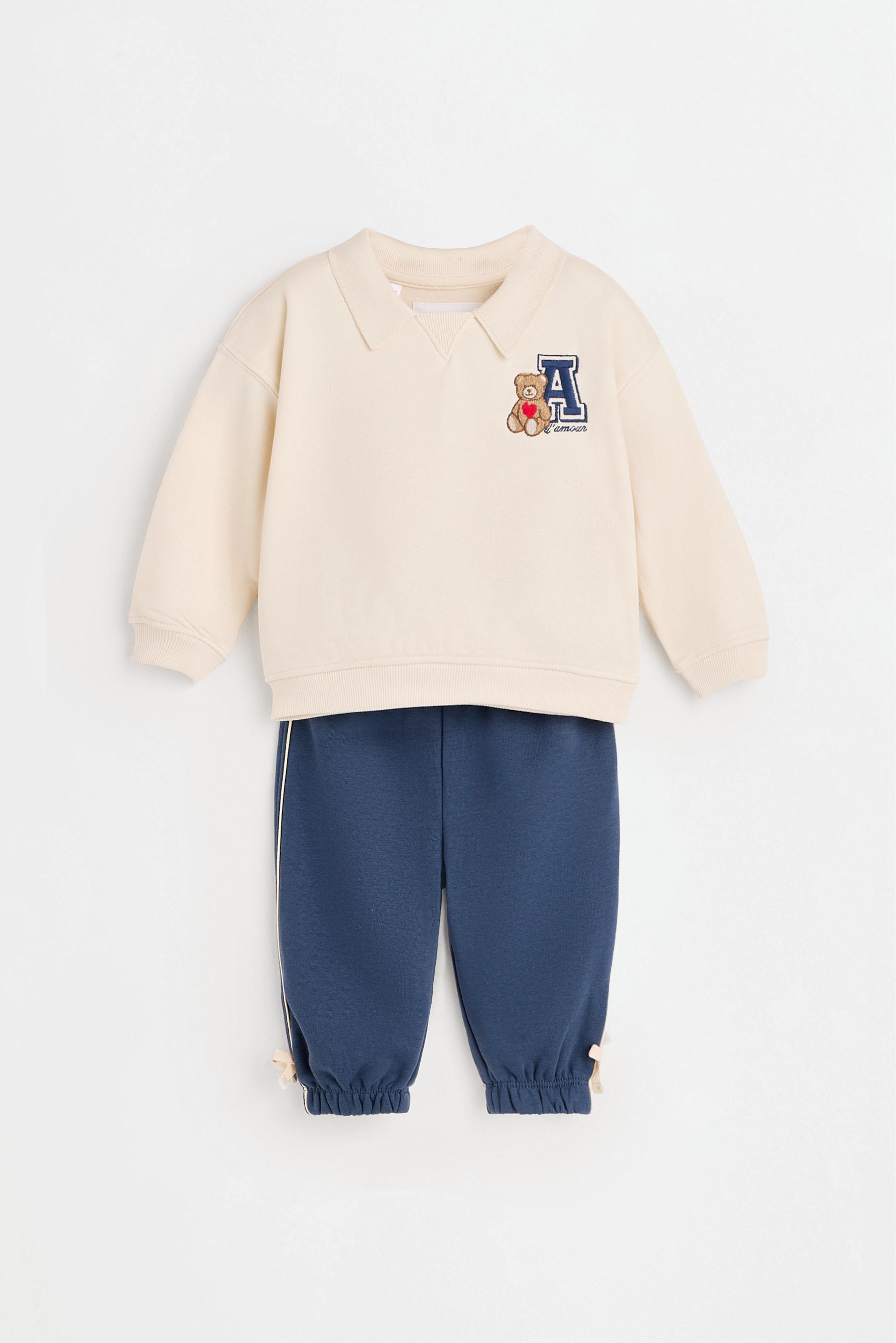 Polo sweatshirt and bow trousers set — ECRU