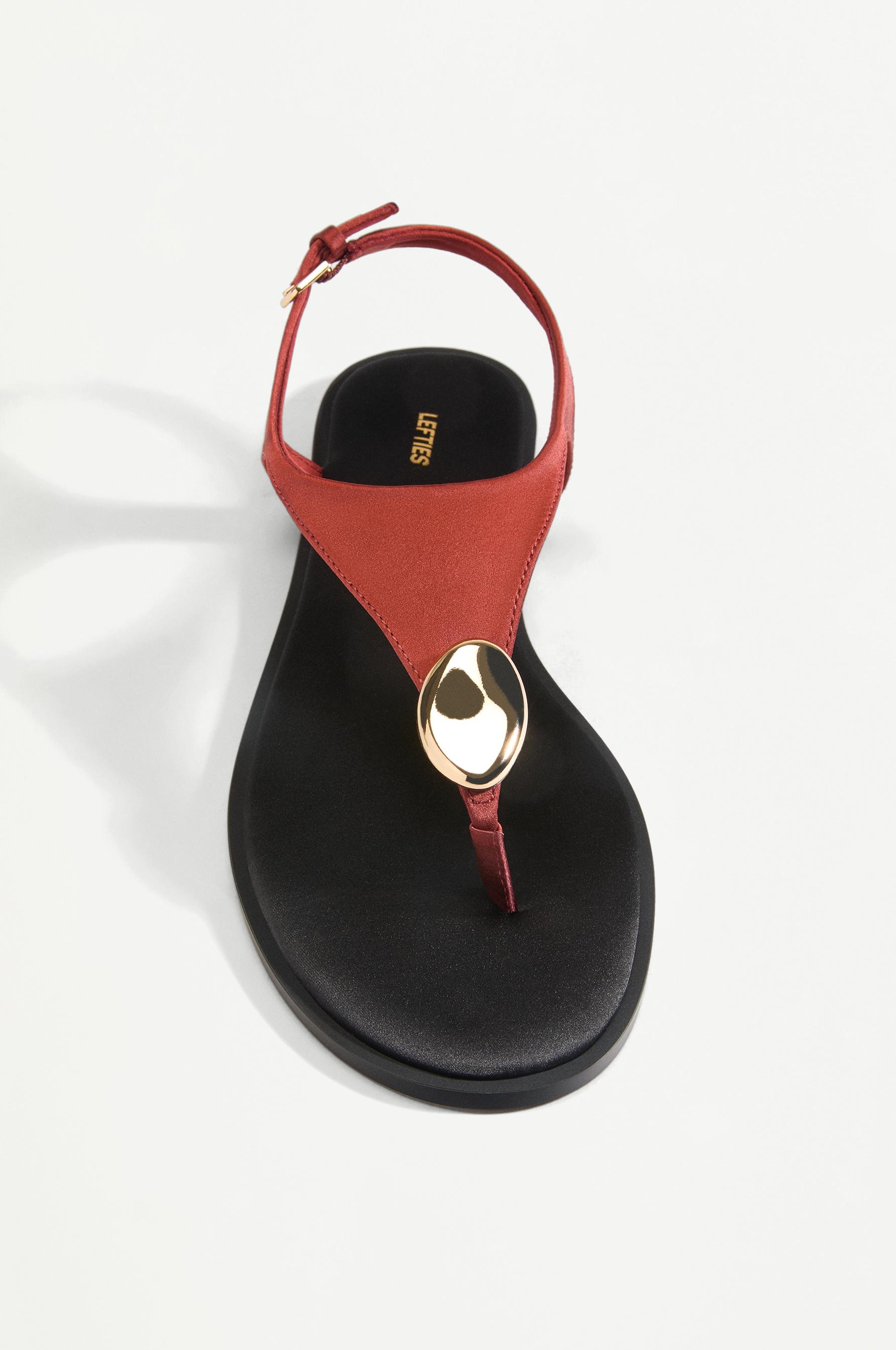 Beaded flat slider sandals — RUSSET