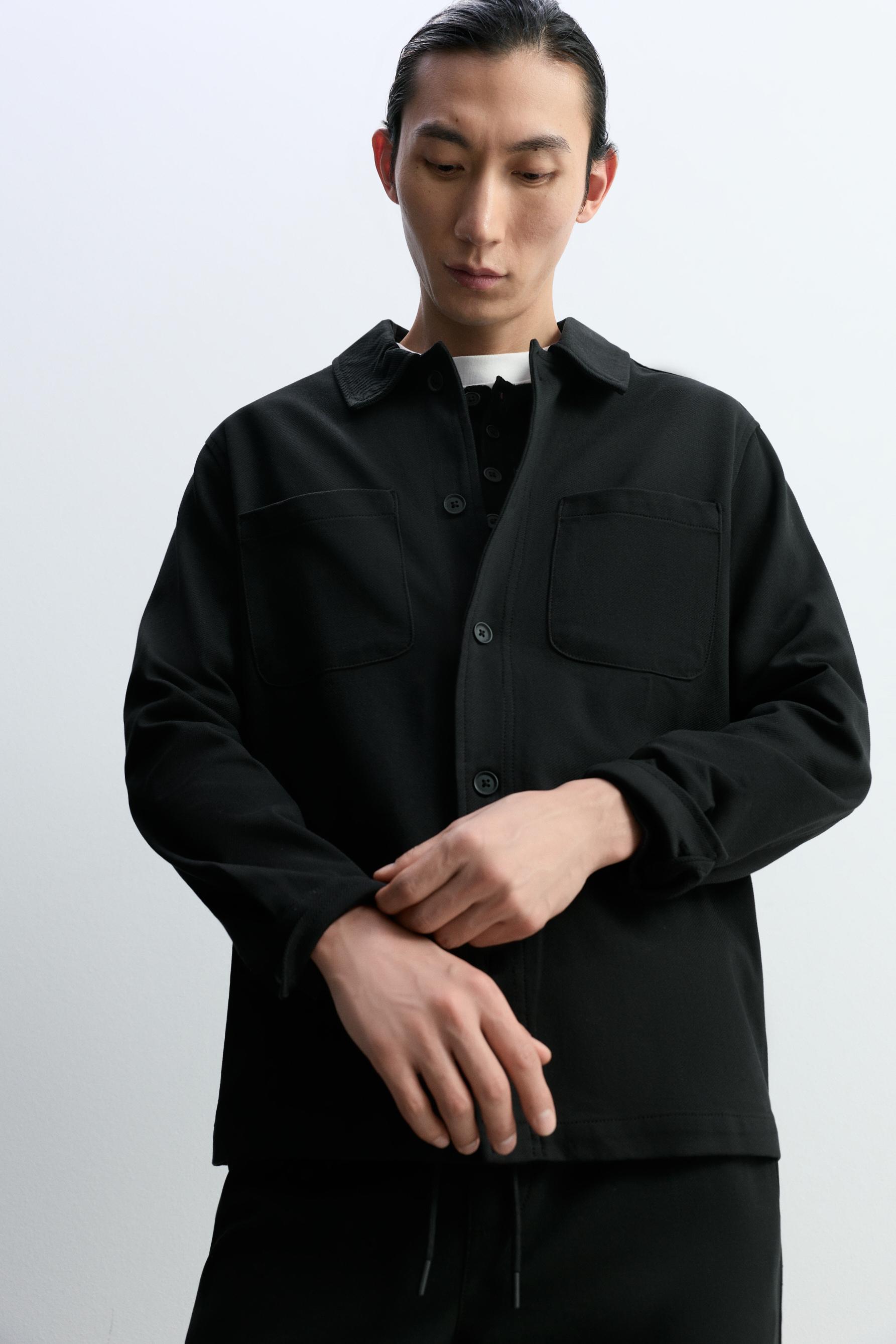 Textured pocket overshirt — BLACK