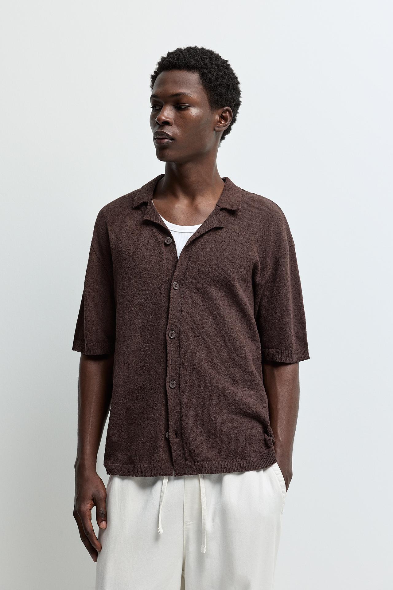 Bouclé knit shirt — CHOCOLATE