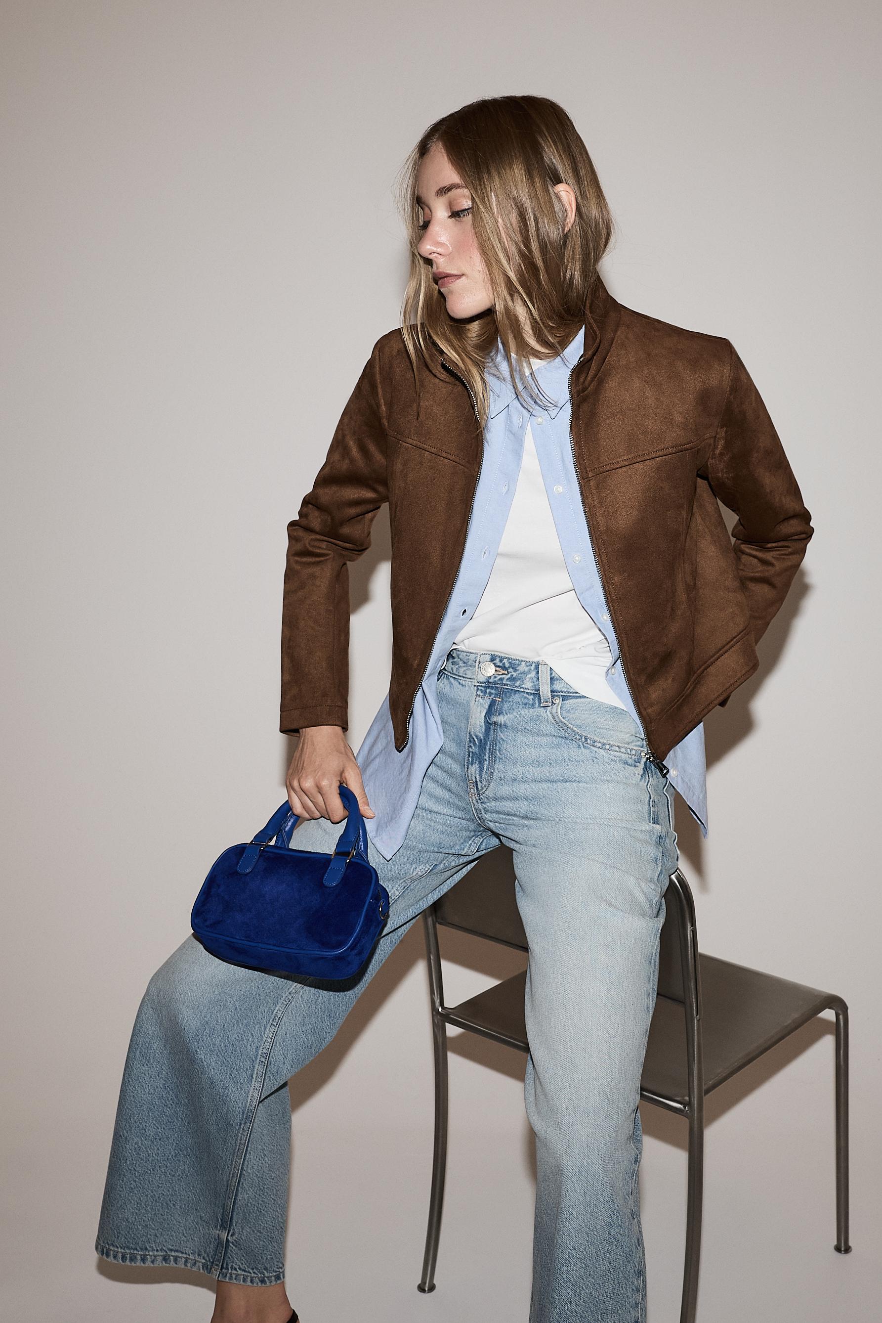 Faux suede jacket — DARK CAMEL