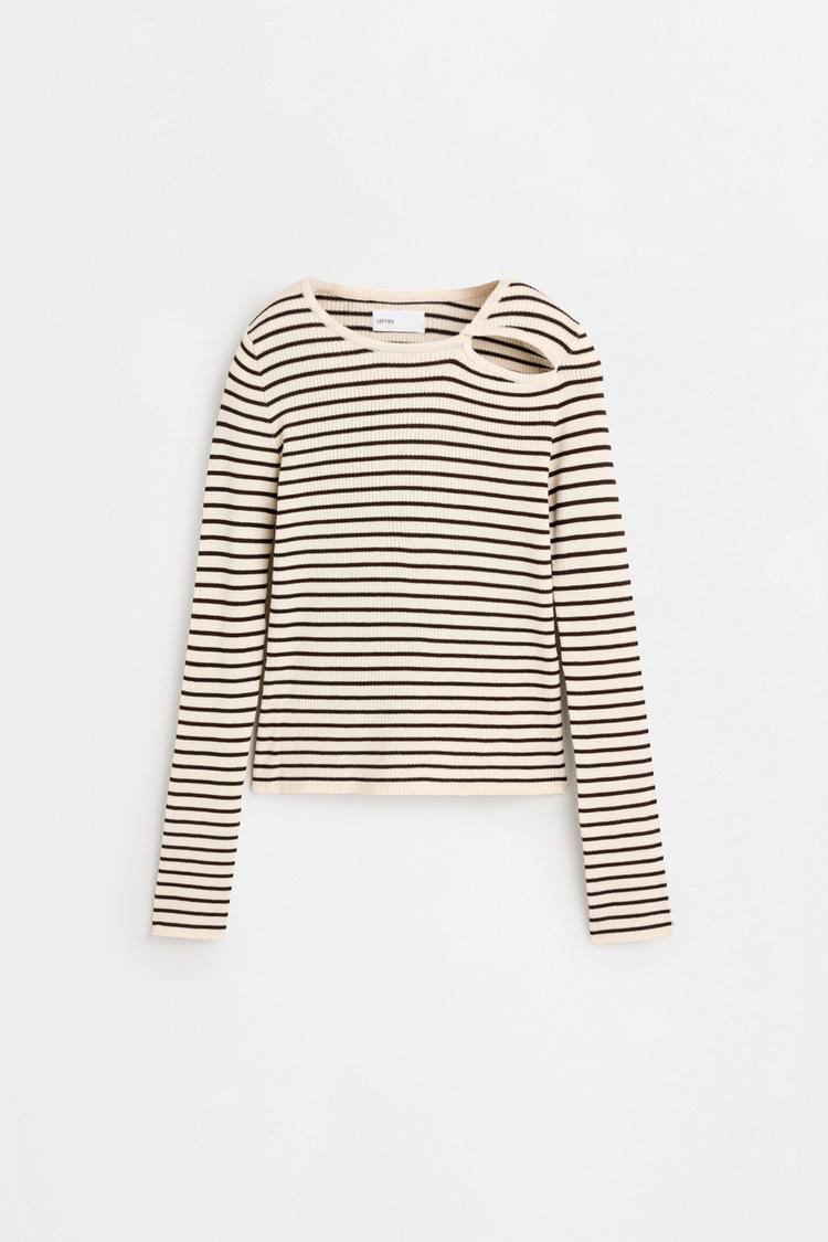 Ribbed cut-out sweater — STRIPED