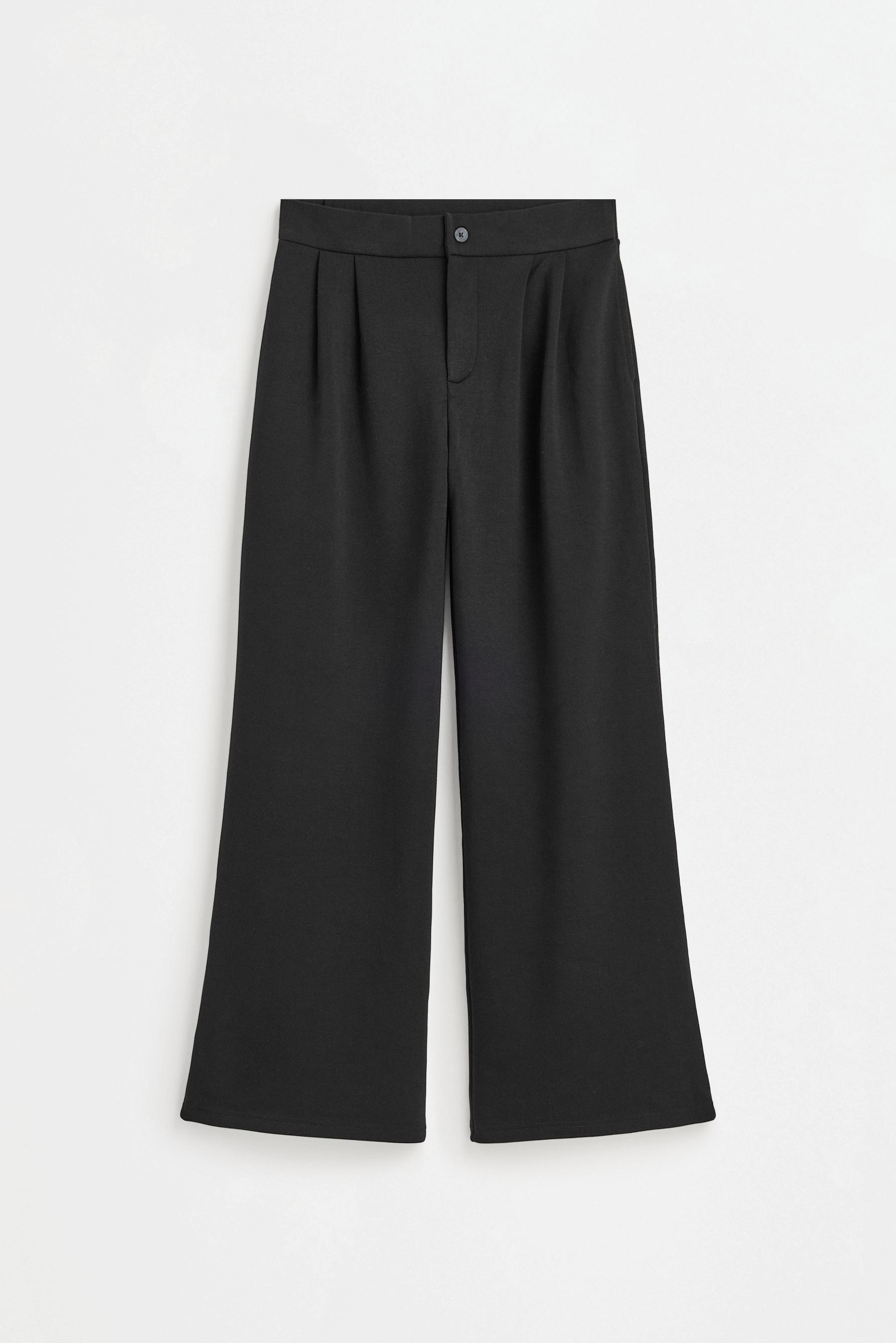 Wide-leg pleated trousers — BLACK