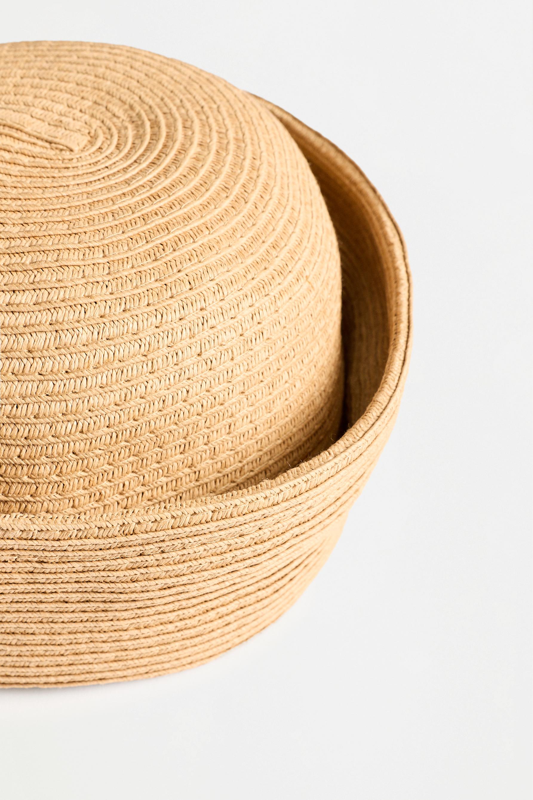 Raffia-effect sailor hat — ECRU/BROWN