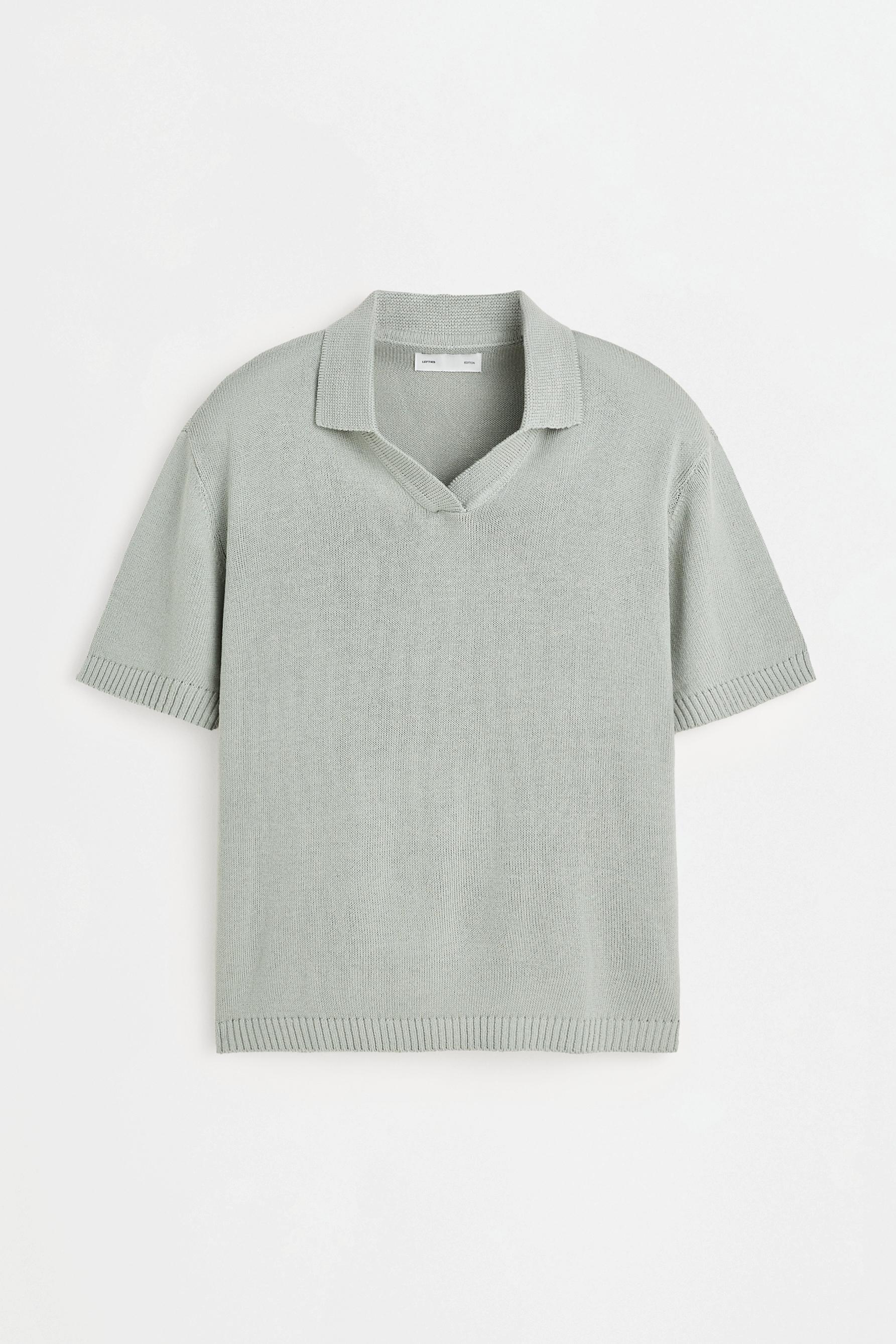 Linen blend knit polo shirt — WATER GREEN